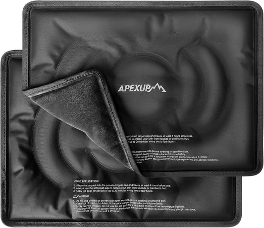 APEXUP Gel Ice Packs for Injuries Reusable, Flexible Double Sided Cold Packs for Injuries, Ice Pack for Knee, Shoulder, Back, Hip, Leg, Arm (Black, L, 2PK)