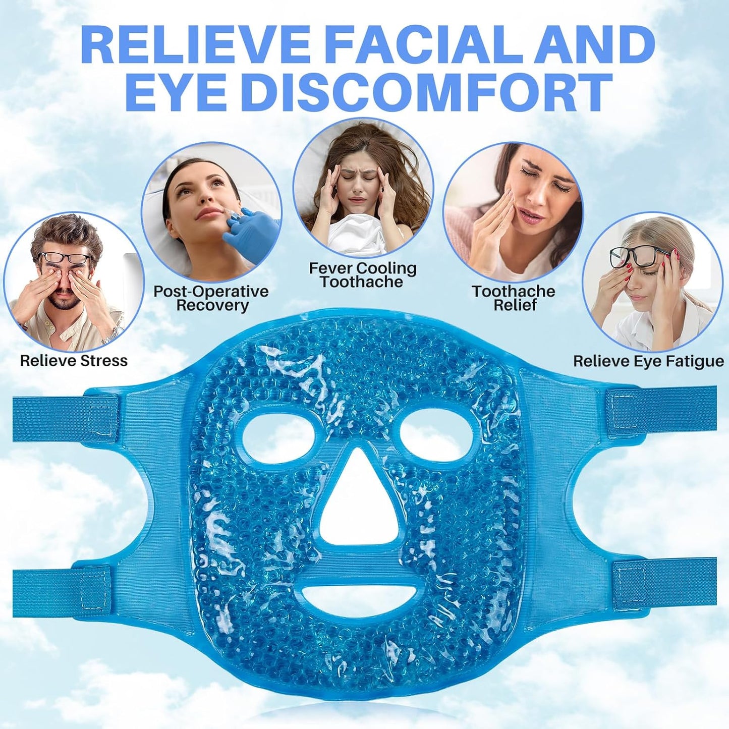 Ice Pack Cold Face, Eye Masks Reduce Face Puff, Dark Circles, Reusable Cold Hot Gel Face Eye Mask, Suitable for Women Facial SPA, Ice Face Mask for Sleeping, Headaches (Blue Updated)