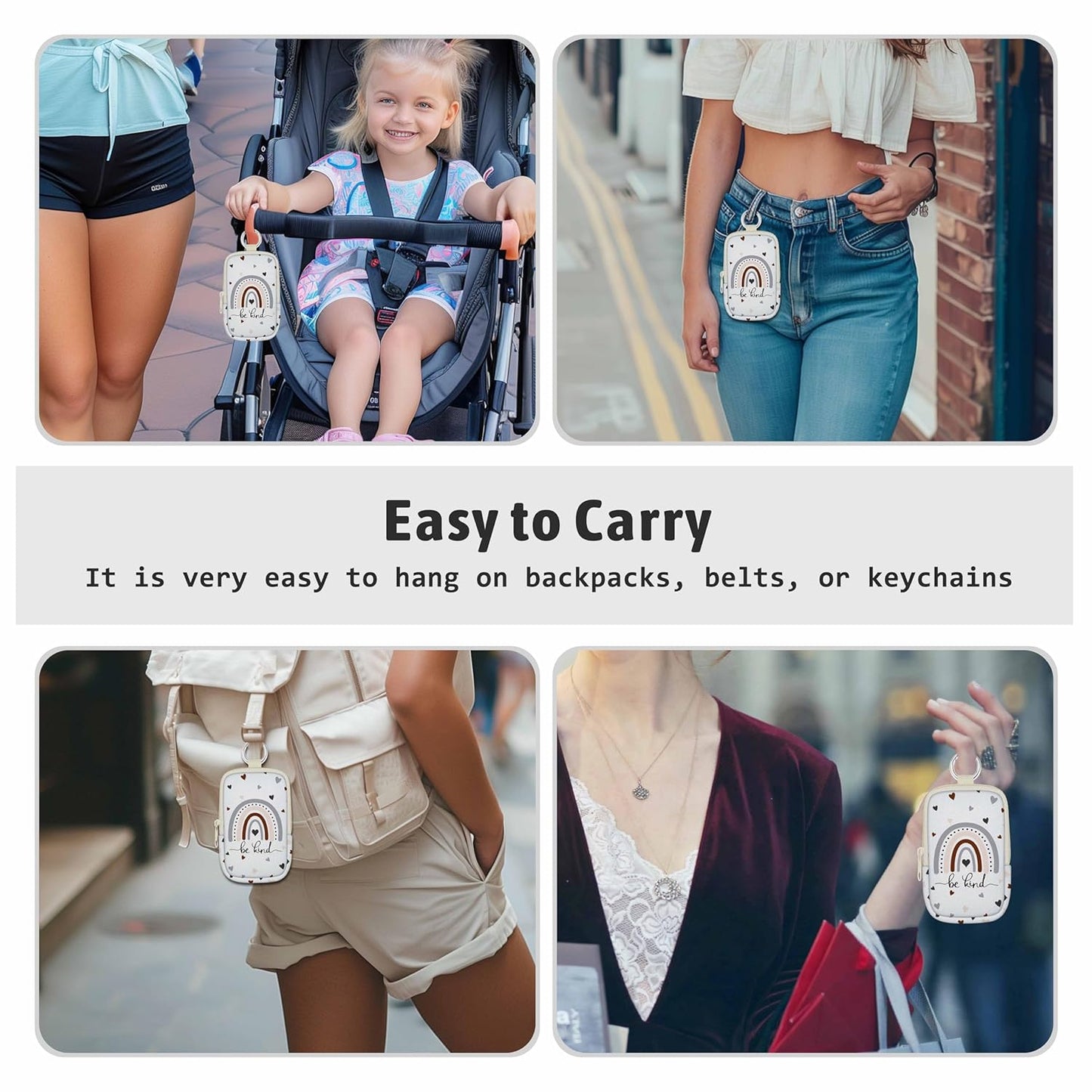 Hand Sanitizer Spray Case, Rainbow Be Kind Hand Sanitizer Holder Zippered Pouch, Cute Fashion Accessory with Snap Hook for Glow Mist and Power Mist 1FL OZ