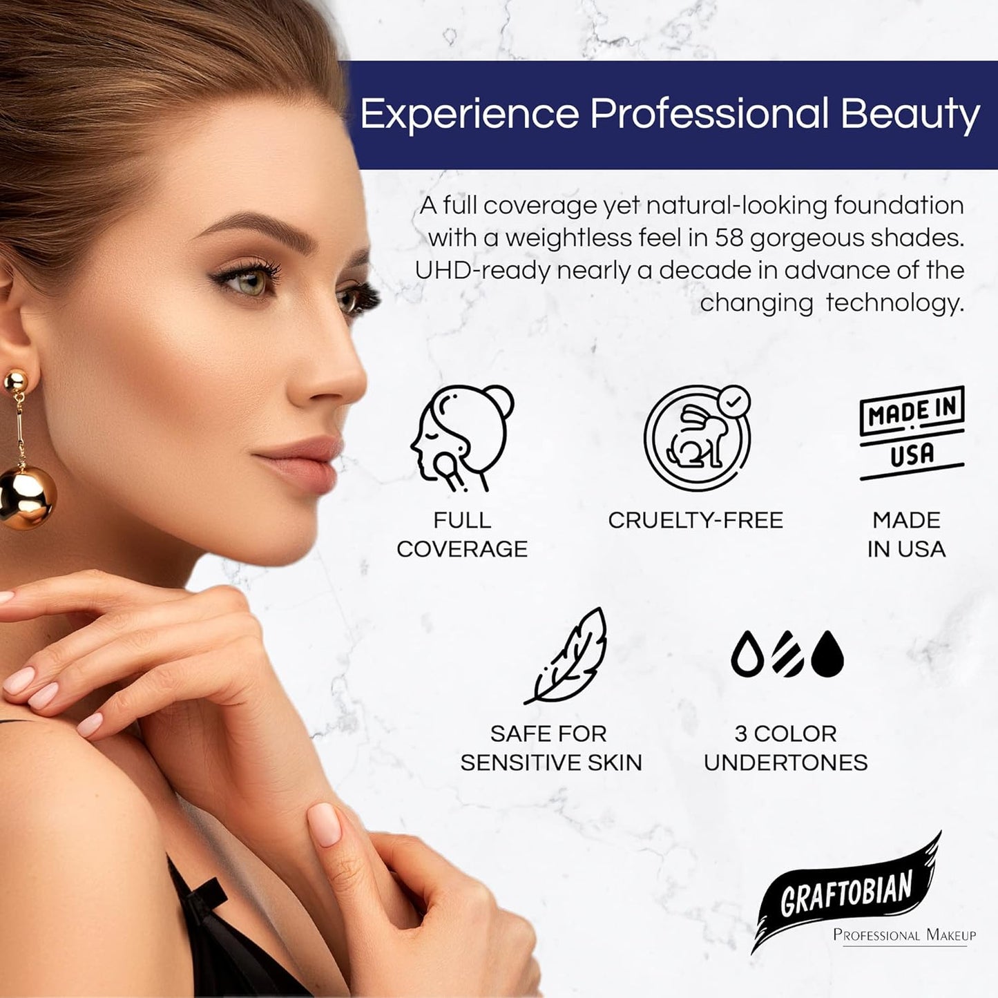 Graftobian HD Glamour Crème Foundation 1/2oz, Weightless Full Coverage Makeup, 65 Inclusive Shades, For All Skin Types, Natural or Full-Glam Looks, For Professionals and Beginners, Temptress