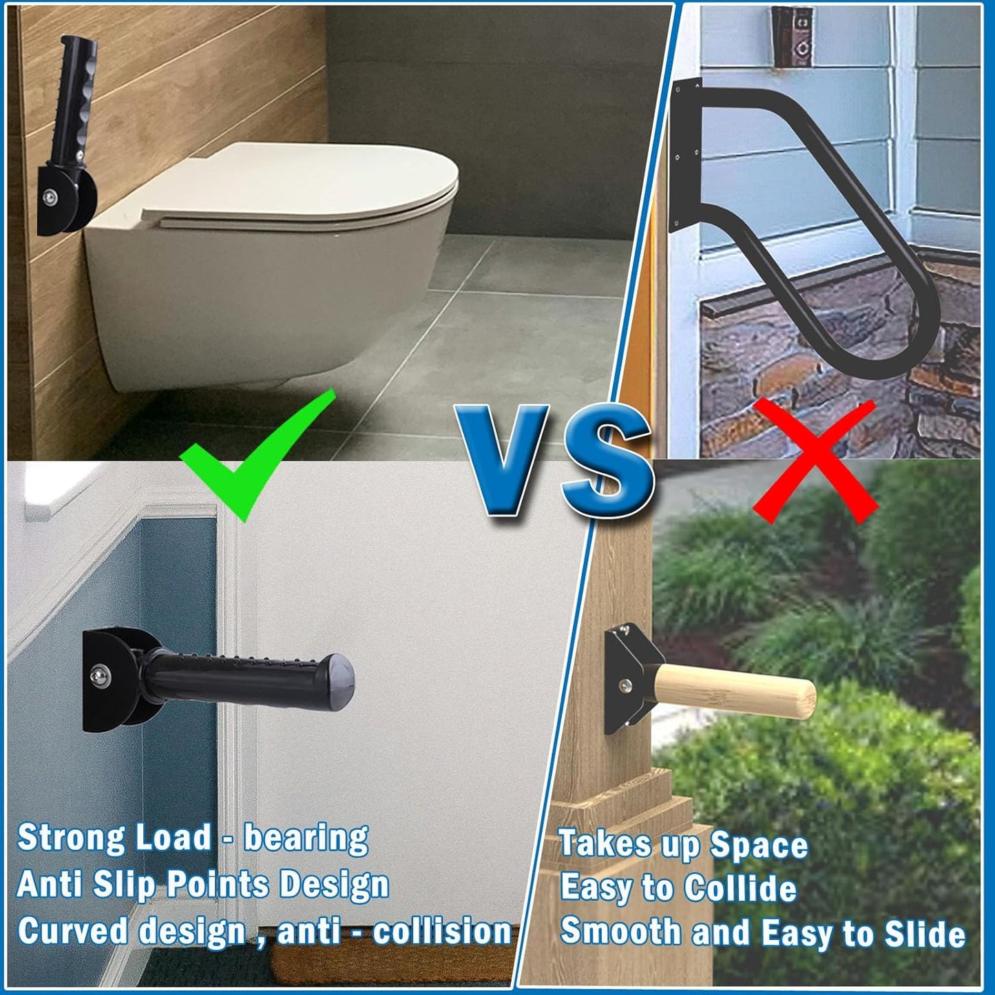 2 Pack Flip Up Grab Bars for Wall, 7.5 inch Folding Doorway Assist Handle, Mobility Aids, Non-Slip Grip Bar Great for Elderly Seniors, Handicap, Support Up to 320 Pounds (Black)