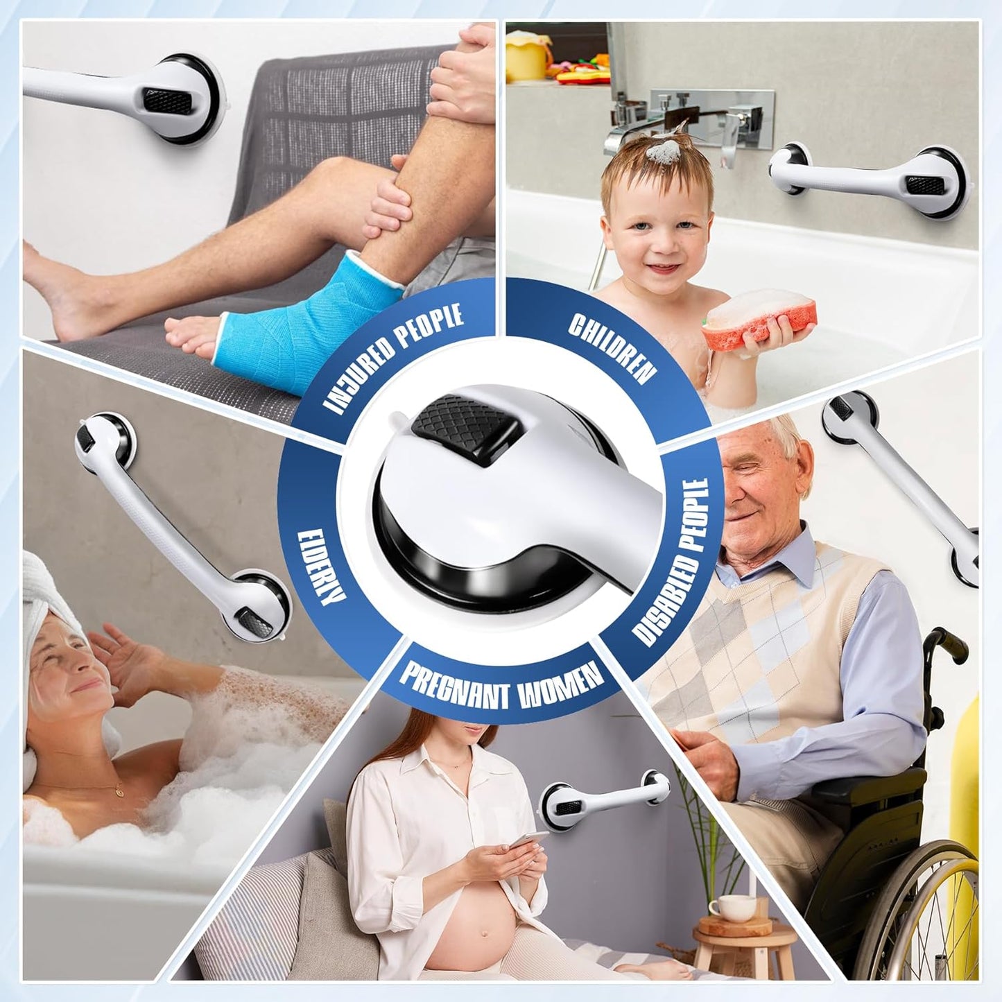 Grab Bars for Bathtubs and Showers, 2 Pack Shower Handles for Elderly with Strong Suction, 16 Inch Bathroom Shower Safety Bars for Seniors and Disabled for Wall