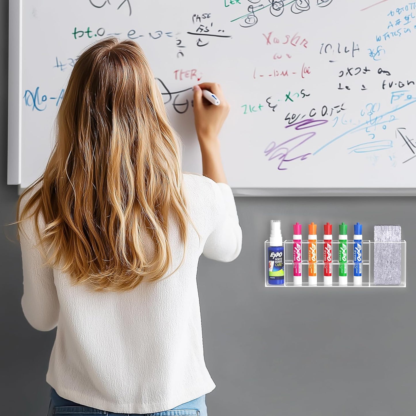 HBlife Acrylic Magnetic Dry Erase Marker Holder for Whiteboard, Wall Mount 5 Slots Magnet Pen Pencil Holder for Fridge Refrigerator, Locker Organizer Accessories for School Classroom Office, Clear