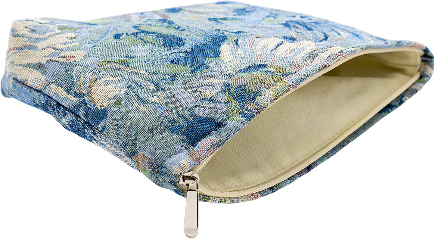 Makeup Bags for Purse Zipper Cosmetic Pouch Large Travel Canvas Make Up Organizer Tool Pouch for Women and Girls,Flower Blue