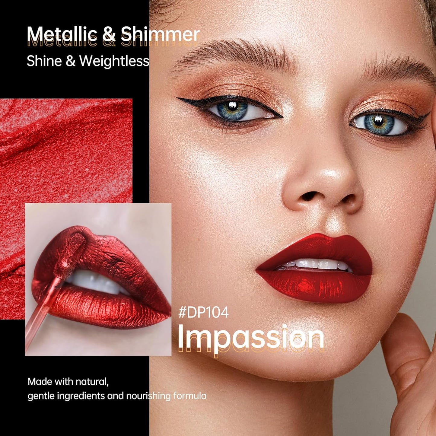 3Pc Lipsticks Set for Women Metallic Lipstick Long Lasting Dark Red Bronze Pink Lip Gloss, Metal Shine Lightweight Hydrating Full Coverage Lip Color, DP103/104/114