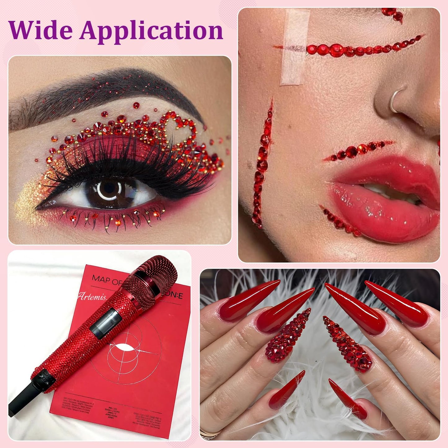 30000Pcs Resin Rhinestones with Tweezers for Crafting, Red Flatback Gems, Bedazzling Crystal with 3Pcs 10ml B7000 Jewelry Glue for DIY Crafts Clothing Tumblers Shoes Fabric Nail Art