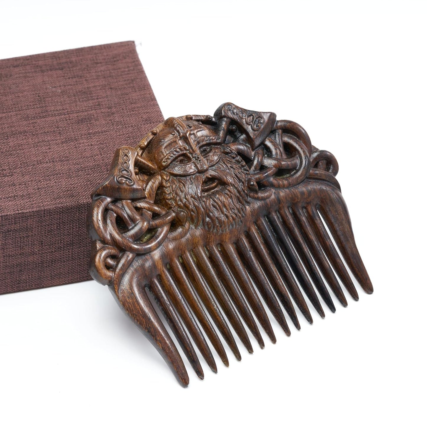Handicraftviet Hand-Carved Wooden Comb, Wood Viking Comb for Men's Hair, Beard, and Mustache, Unique Gifts for Dad; Grandpa- Viking 1