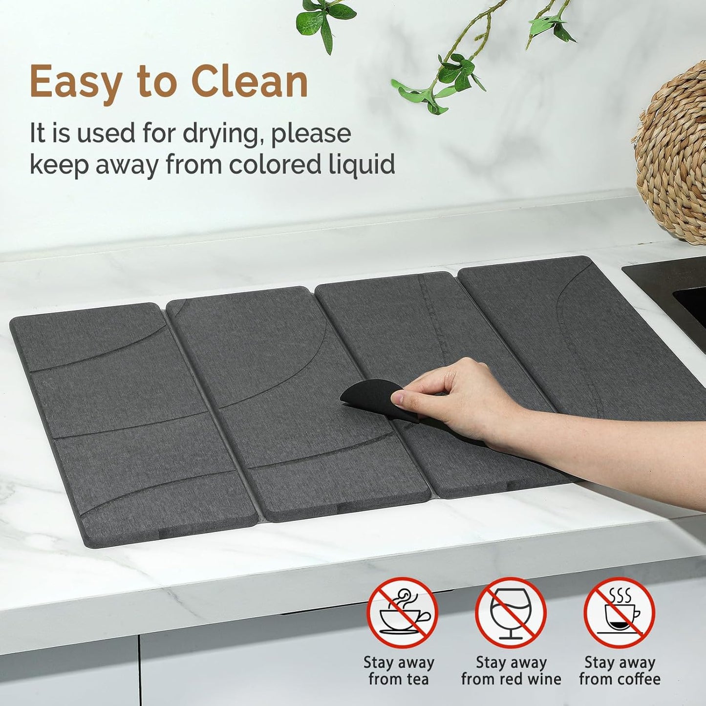 2 PCS Large Stone Dish Drying Mat for Kitchen Counter Quick Dry Stone Dishes Mats Marbled Water Absorbing Diatomaceous Earth Drying Pad for Countertop Bottles Utensils Cups (Carved Gray 24"x16"&8"x4")