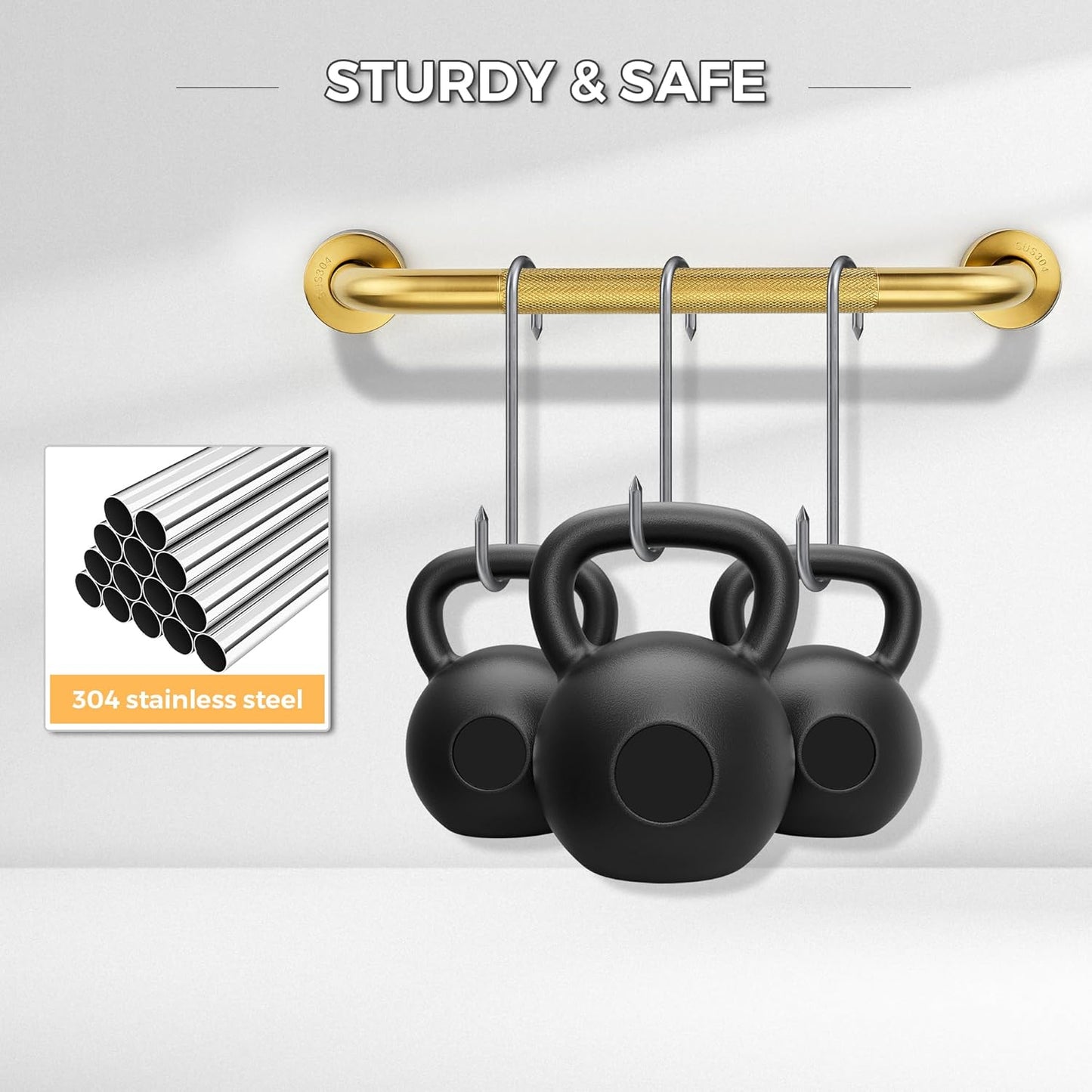 Grab Bars for Shower, 2 Pack 16-Inch Anti Slip Shower Handles for Elderly, Safety Shower Grab Bar, Stainless Steel Handicap Grab Bars for Bathroom,Toilet (Gold, 1" Diameter)