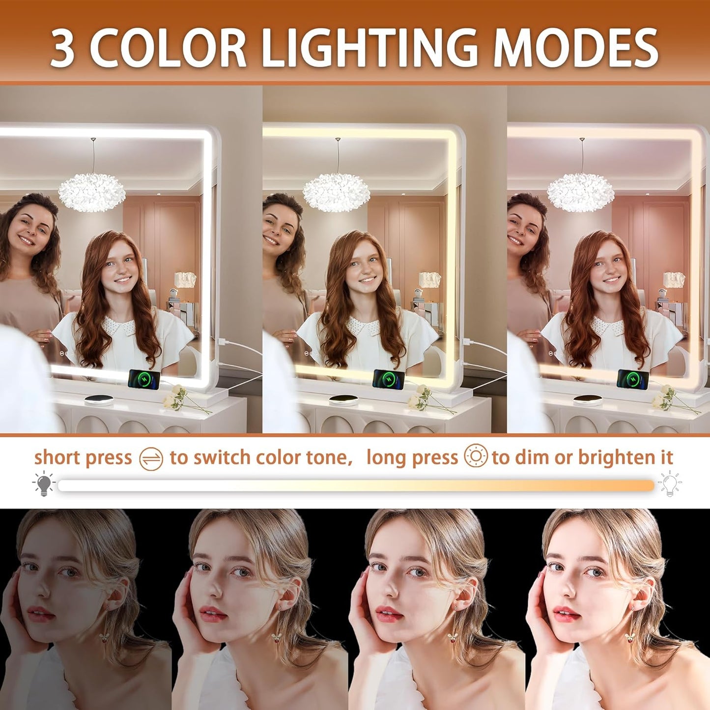 Hasipu Vanity Mirror with Lights, 39.4" x 30" LED Makeup Mirror, Lighted Makeup Mirror with Dimmable 3 Modes, Touch Screen Control Vanity Mirror Round White