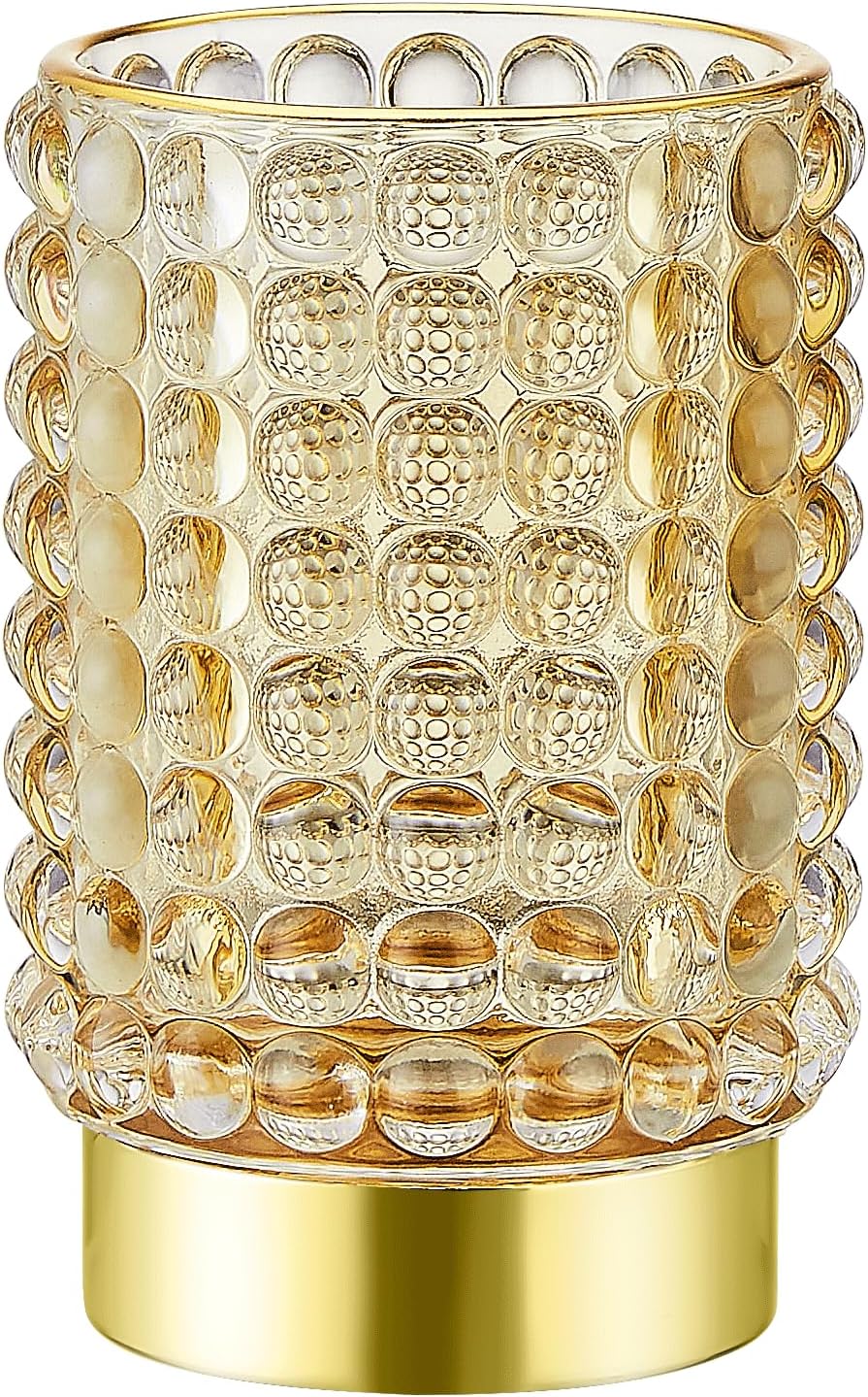 Makeup Brush Holder Organizer,Toothbrush Holders,Desk Pen Pencil Holder,Multifunctional Vintage Glass Brush Cup(A38-3-US/Gold/L)