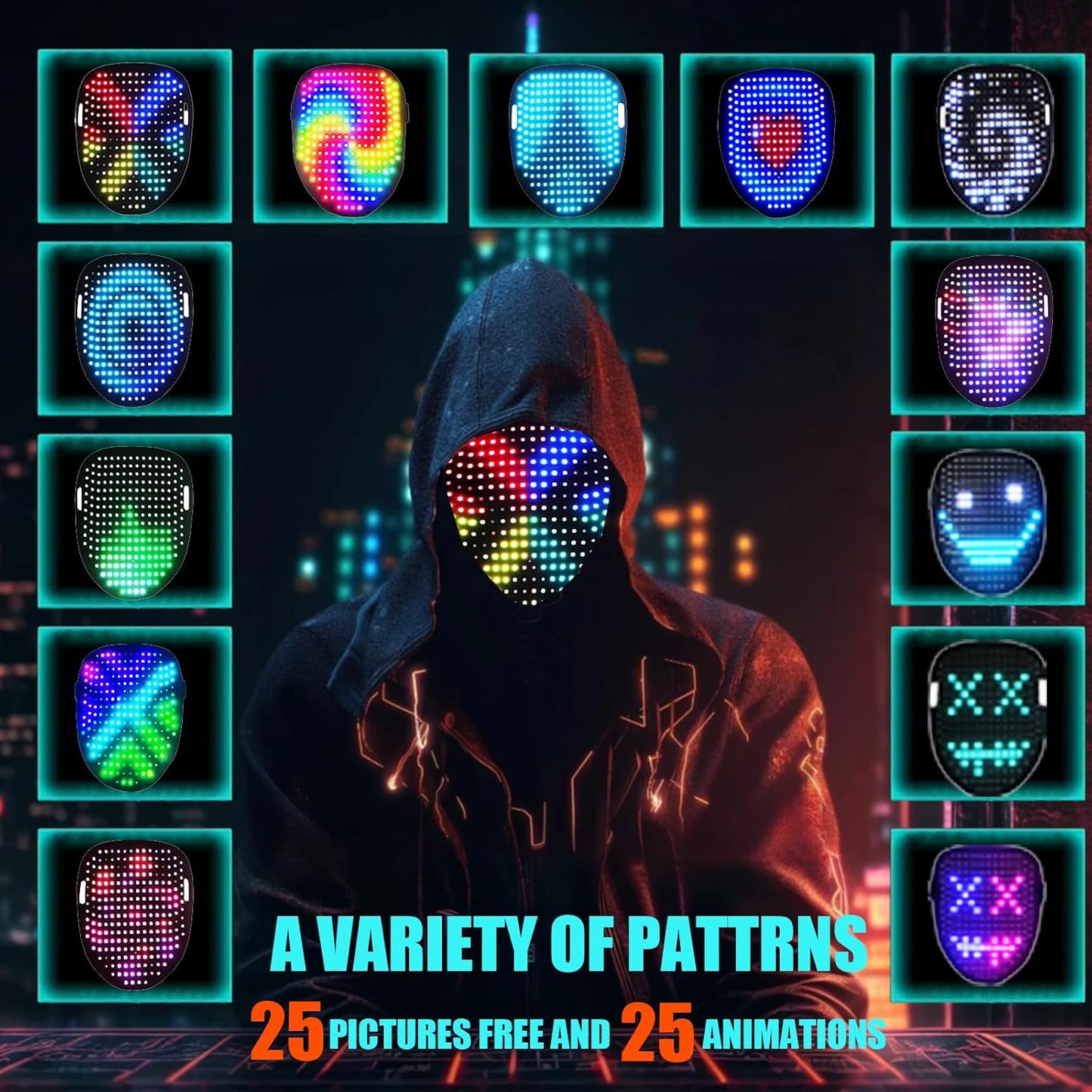 Led Mask Lighted Up Mask - Led Masks with Gesture Sensing Costume for Halloween Costume Cosplay Party Cool Gifts