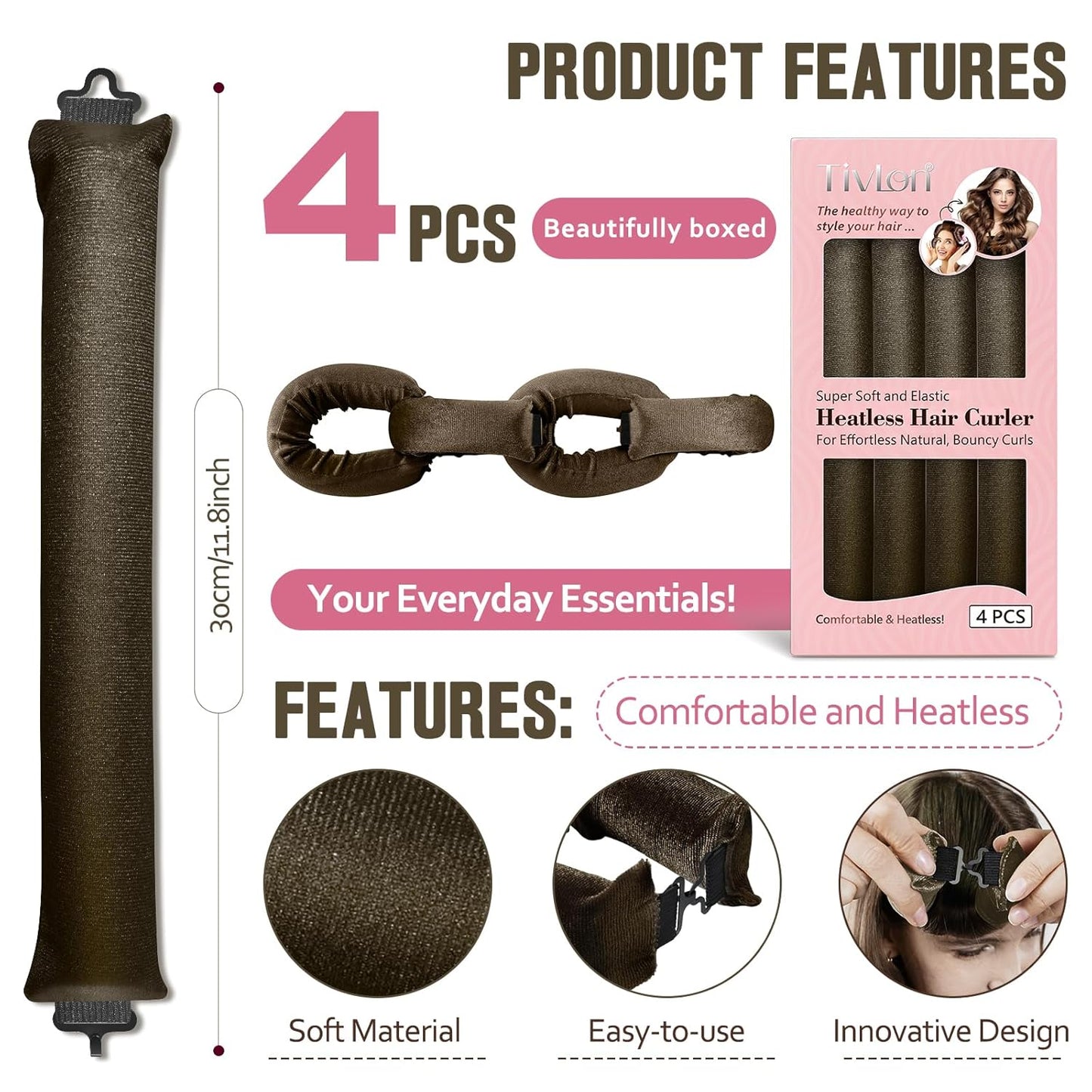 Heatless Curls Overnight, 4 Pcs No Heat Curling Blowout Rod, Satin Blowout Look Heatless Hair Rollers, Soft Flexi Rods for Big Curls to Sleep In