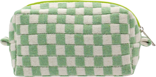 PAZIMIIK Checkered Makeup Bag for Purse Portable Zipper Make Up Pouch Small Cosmetic Case for Travel Accessories (Light Green)
