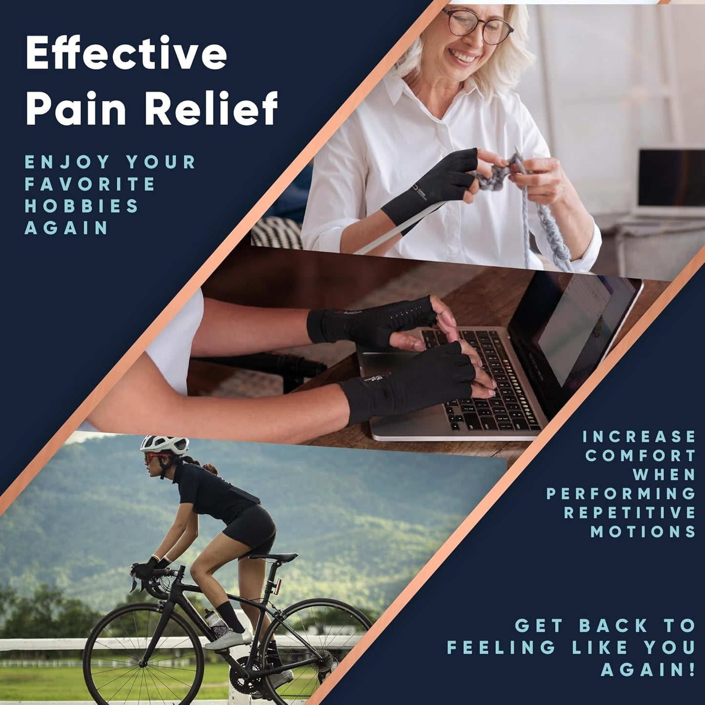 Copper Compression Arthritis Gloves | Fingerless Arthritis Carpal Tunnel Pain Relief for Men & Women | Hand Support Wrist Brace for Neuropathy, Rheumatoid, Tendonitis, Swelling, Crocheting, Typing XL