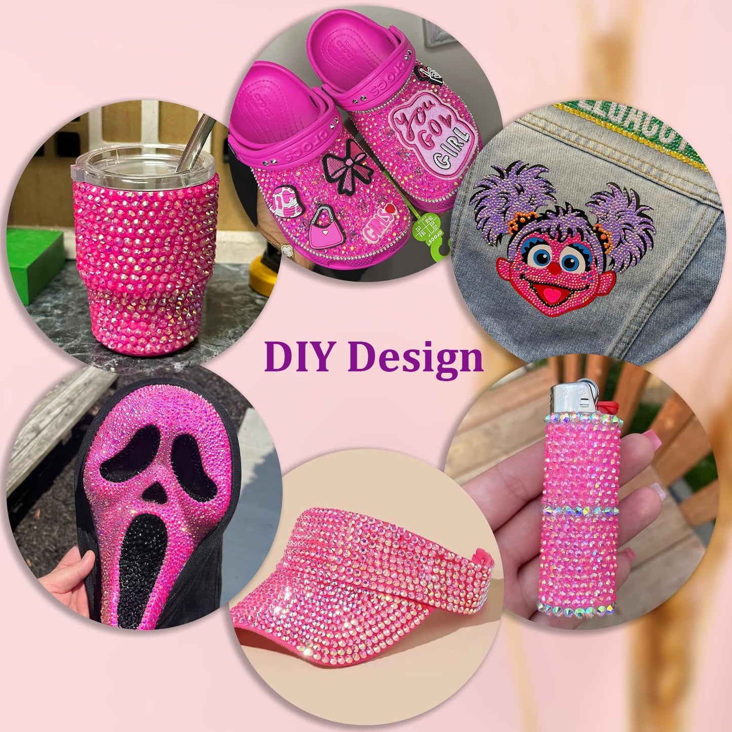 30000Pcs Resin Rhinestones for Bedazzling with Tweezers, Hot Pink AB Rhinestones for Crafting with B7000 Jewelry Glue for DIY Crafts Clothing Tumblers Shoes Fabric Nail Art