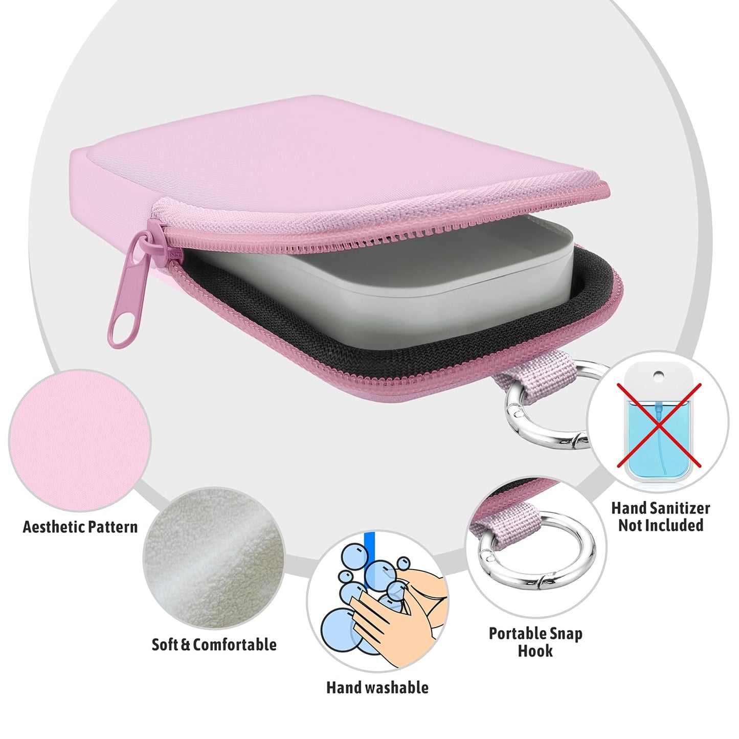Hand Sanitizer Spray Case, Hand Sanitizer Holder Zippered Pouch, Cute Fashion Accessory with Snap Hook for Glow Mist and Power Mist 1FL OZ, PK