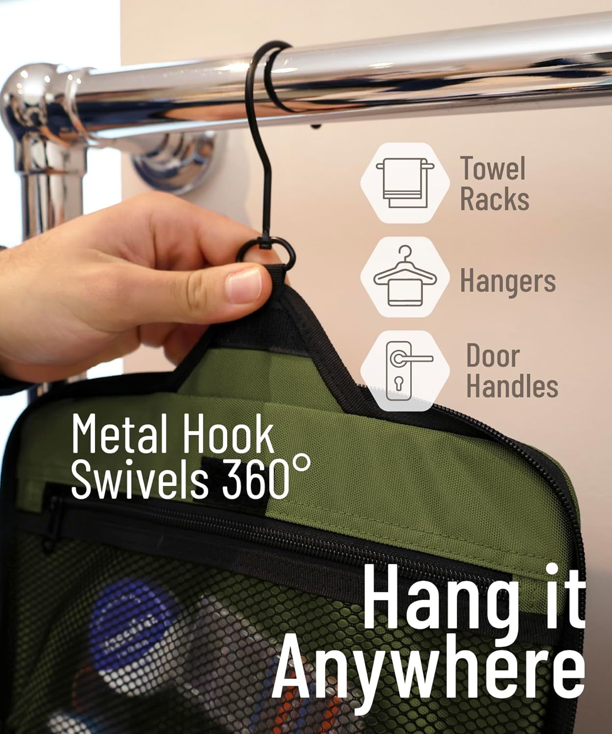 D&D Hanging Travel Toiletry Bag for Men and Women – Large Cosmetics, Makeup and Toiletries Organizer Kit with 10 Compartments, YKK Zippers, XXL Metal Swivel Hook, Water-Resistant Nylon