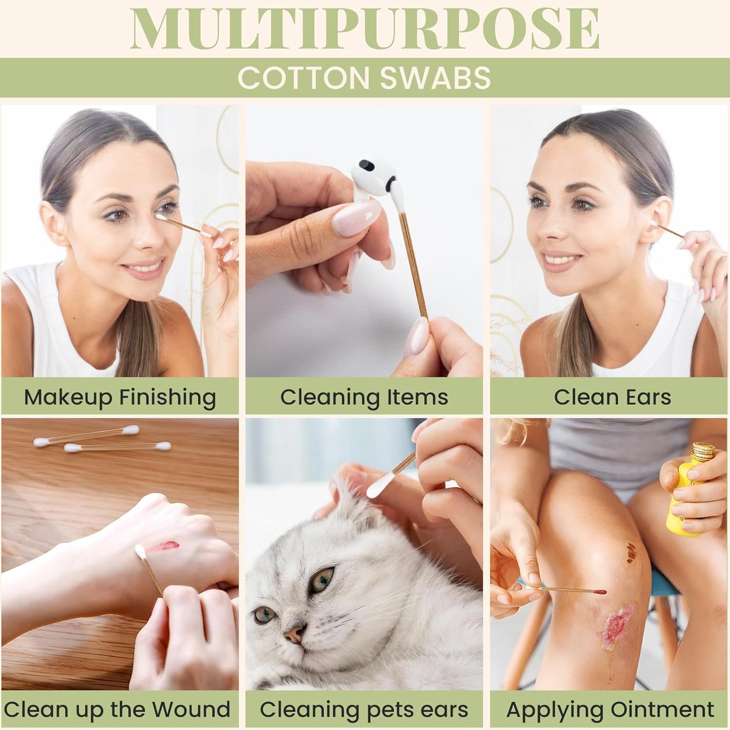 Bamboo Cotton Swabs 200 Pack - Natural Swabs for Ears, Makeup & Cleaning - Carbonized Bamboo Sticks with Soft Buds - Travel Size Q Gentle Tips - Precision Ear Cleaner Swabs