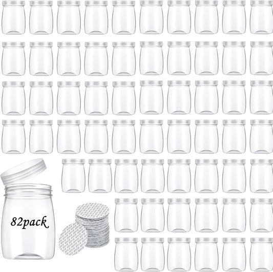 Mini Pudding Jars 82Pack, 5oz/150ml Plastic Favor Jar with Lids, Candy jars,Yogurt Containers with Pressure Sensitive Seal, Mason Jar,Jam,Bath Salt Jars Wedding Favors Honey Pot