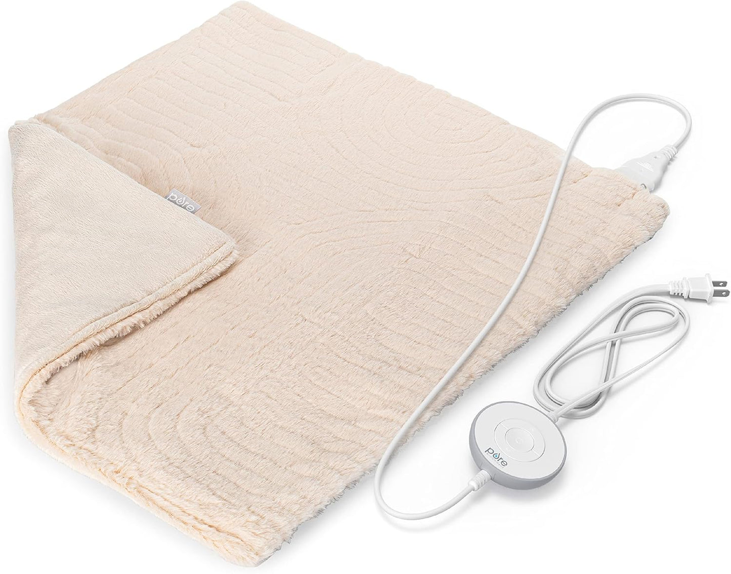 Pure Enrichment® PureRadiance™ Ultra-Wide Luxury Heating Pad for Cramps & Back Pain Relief, Patented Design, Soft Faux Fur & Micromink, 6 Heat Settings, Machine Washable, Large, 20”x24” (Golden Sands)