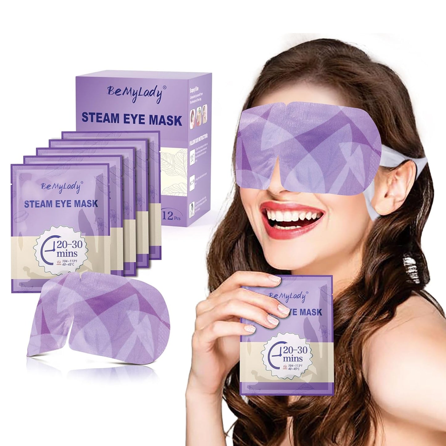 12 Pack Steam Lavender Eye Mask for Dry Eyes, Disposable Heated Eye Mask,Warm Eye Compress for Dark Circles, Spa Eye Mask for Puffy Eyes Mask,Moist Self Heating Pads for Tired Eyes