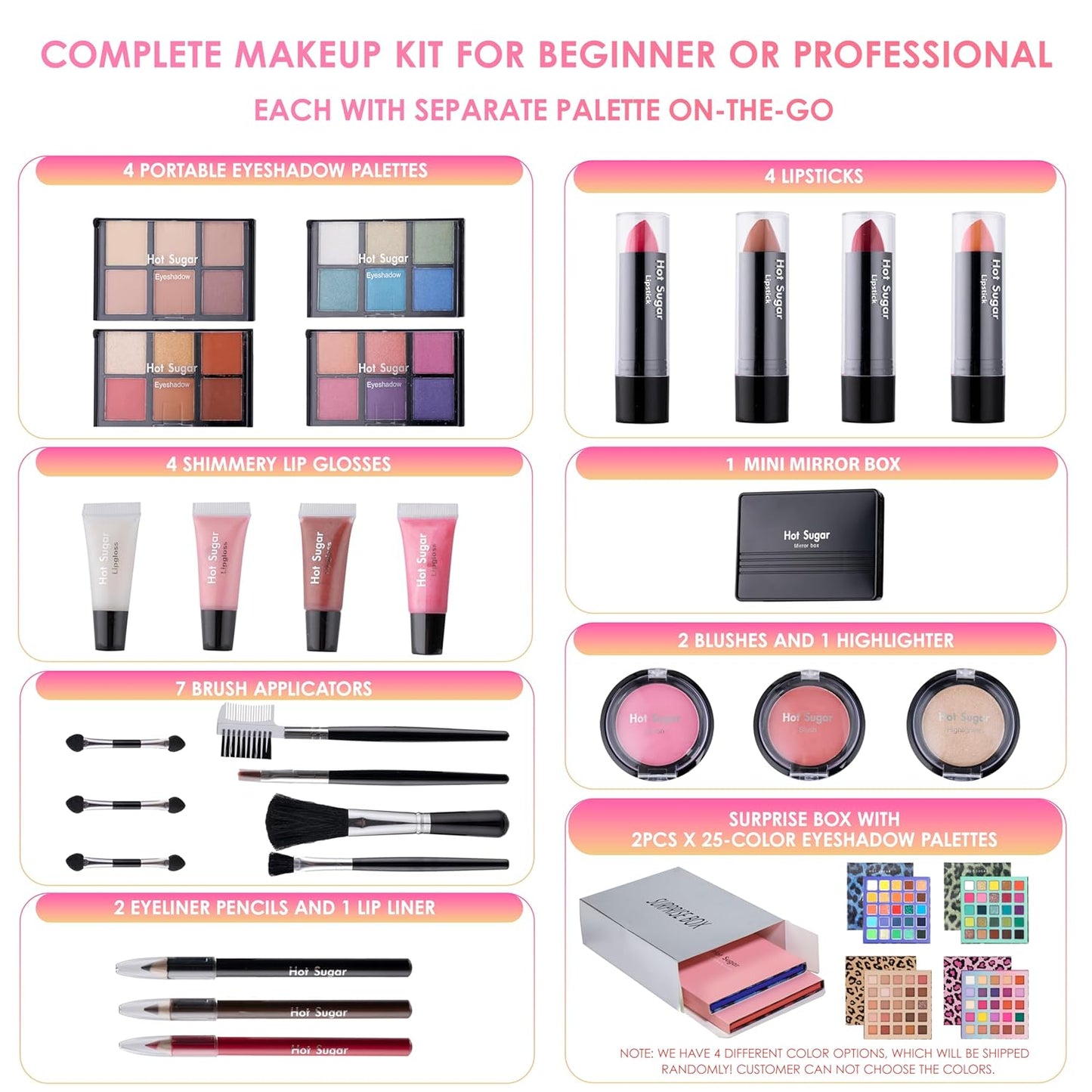 Hot Sugar Makeup Set for Teen Girls Ages 10-12, All in One Beginner Makeup Kit for Women, Cosmetics Gift Set for Birthday Christmas (Clear02)