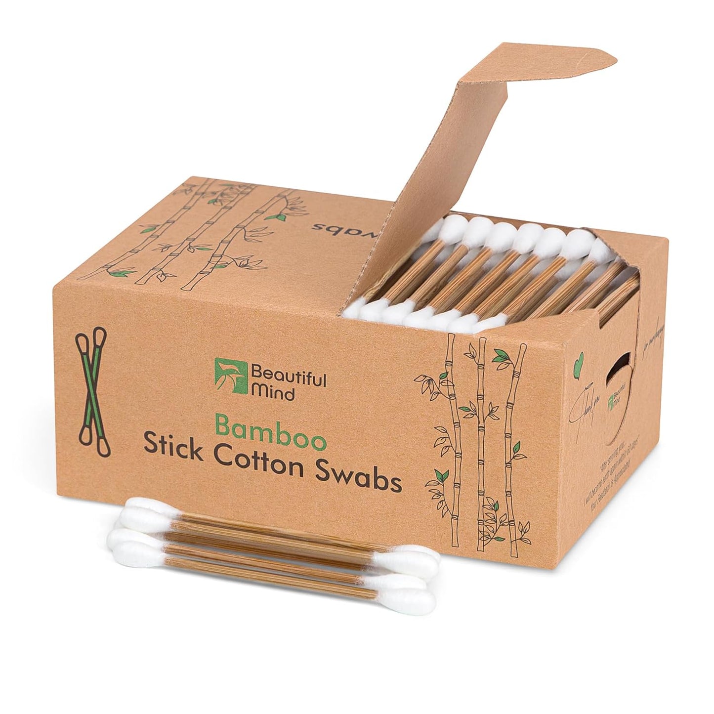 Bamboo Cotton Swabs 200 Pack - Natural Swabs for Ears, Makeup & Cleaning - Carbonized Bamboo Sticks with Soft Buds - Travel Size Q Gentle Tips - Precision Ear Cleaner Swabs