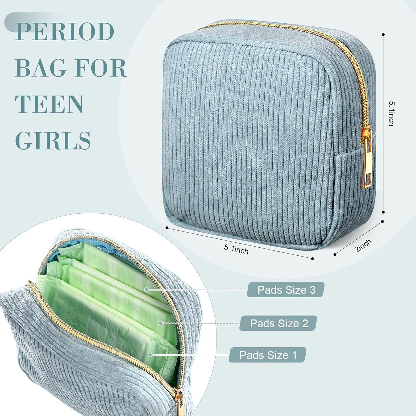 4 Pcs Sanitary Napkin Storage Bag Corduroy Period Bag for School Teen Mini Makeup Preppy Cosmetic Wallet Set for Women Portable First Period Pouch with Zipper Cute Pad Pouch