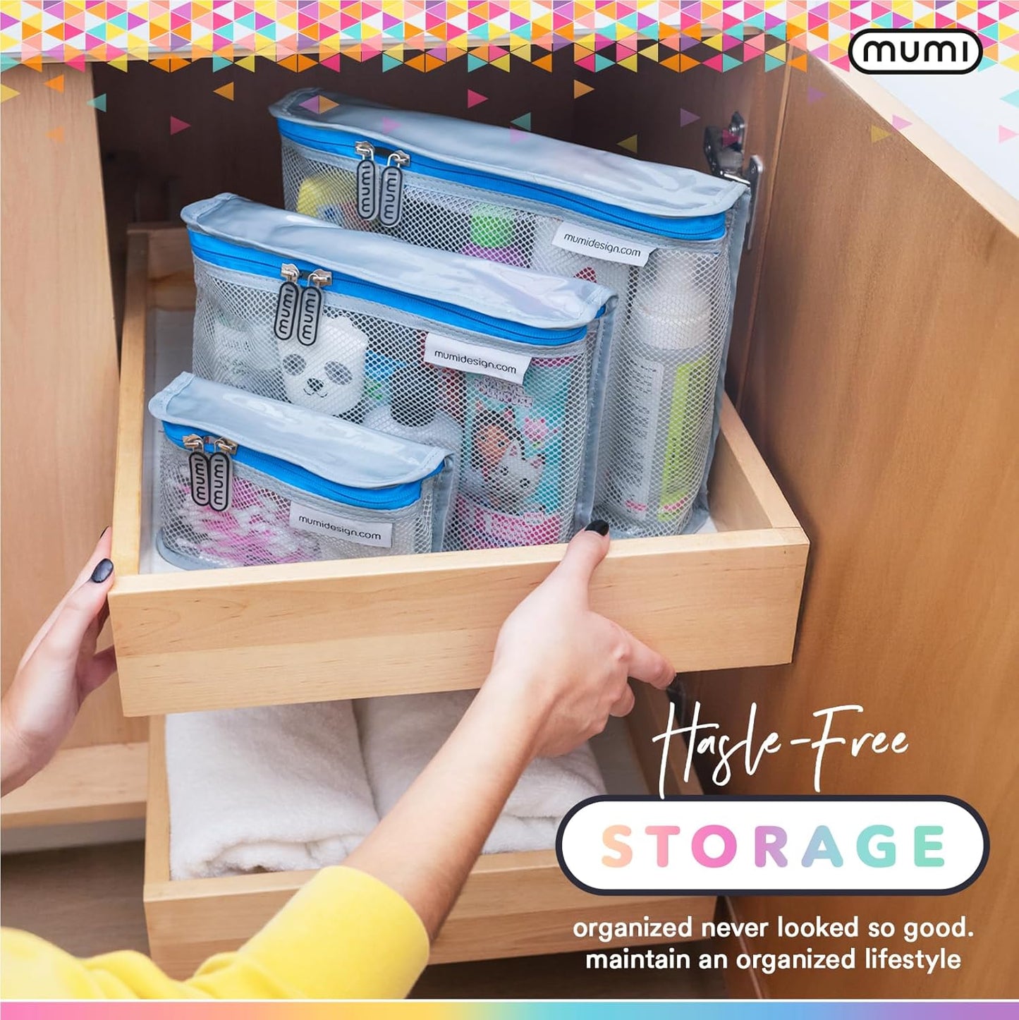 MUMI Travel Toiletry Bag Set of 3 – Clear TSA Approved Toiletry Bags for Women – Reusable Water-Resistant Makeup Organizer Pouches for Skincare, Cosmetics, Travel Accessories, Airport Packing - Purple