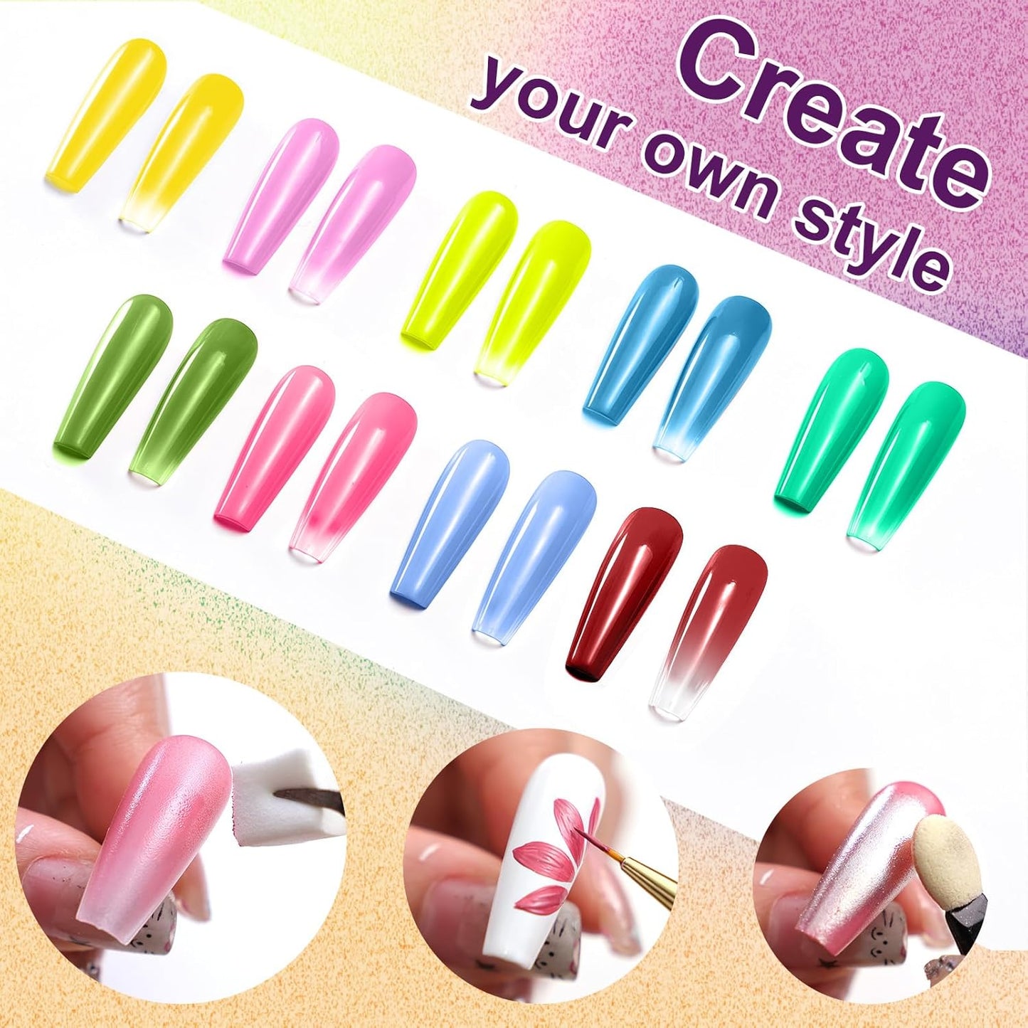 Gradient Painting Gel, 9 Bright Colors Ombre Gel Nail Polish Light Blue Pink Pigment Pat Nails Aura Nails French Manicure Soak Off UV Long-lasting No-wipe Home Salon DIY Nail Art ChromaGlow