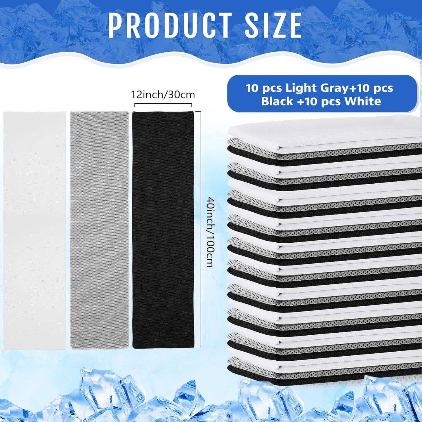 Hosuly 30 Pack Cooling Towels, 40"x12" Ice Breathable Soft Chilly Sweat Rag Microfiber Workout Rags for Gym Cooling Towels for Neck and Face for Yoga Golf Sport Running