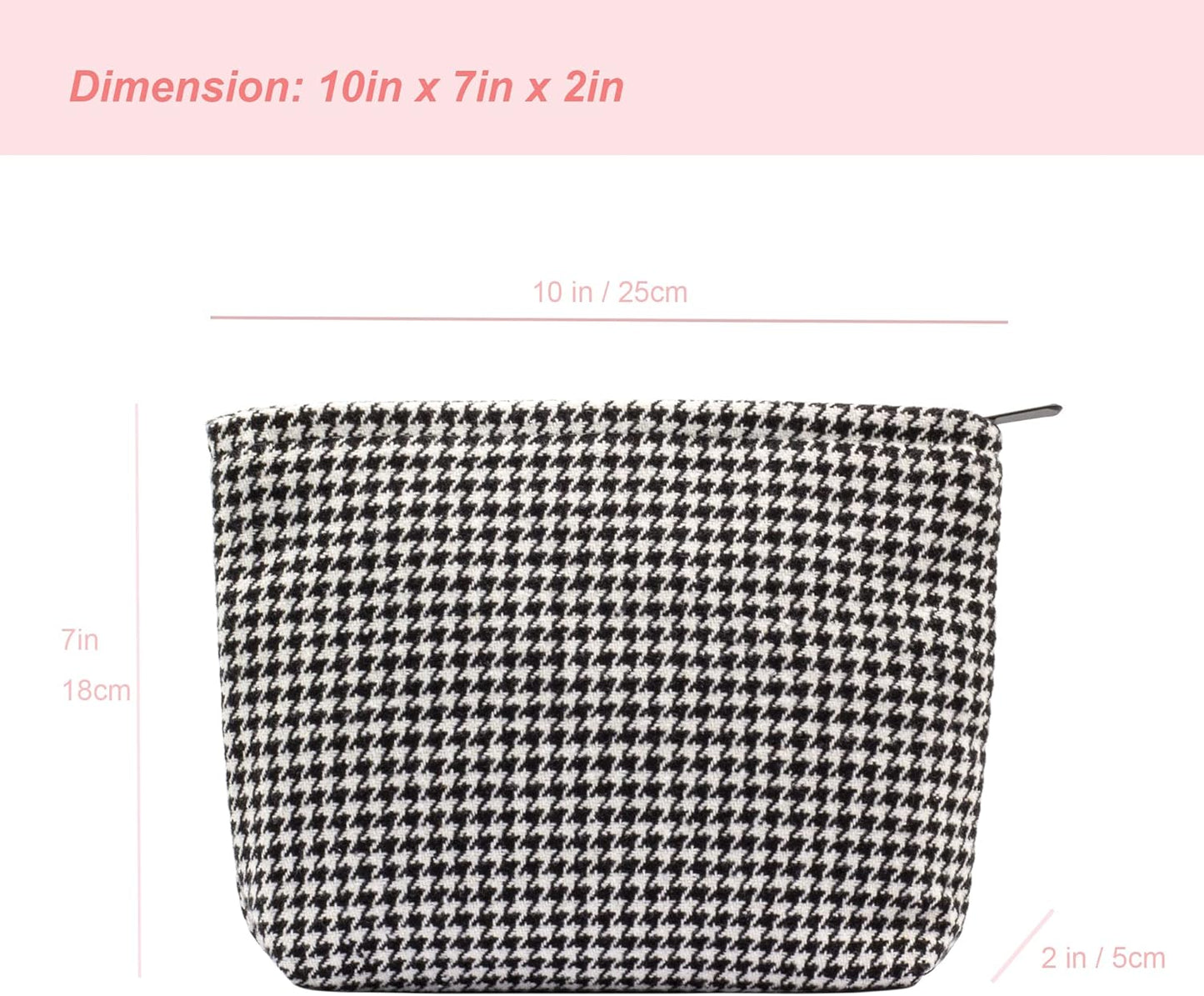 Makeup Bags for Purse Zipper Cosmetic Pouch Large Travel Canvas Make Up Organizer Tool Pouch for Women and Girls,Houndstooth Black