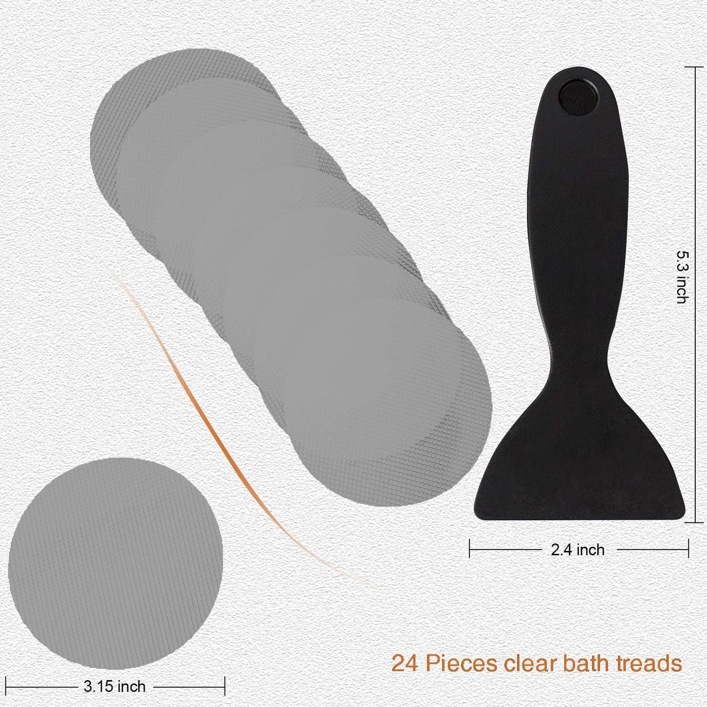 36PCS Bathtub Stickers Non-Slip, Safety Shower Treads Adhesive Appliques with Premium Scraper (Grey)