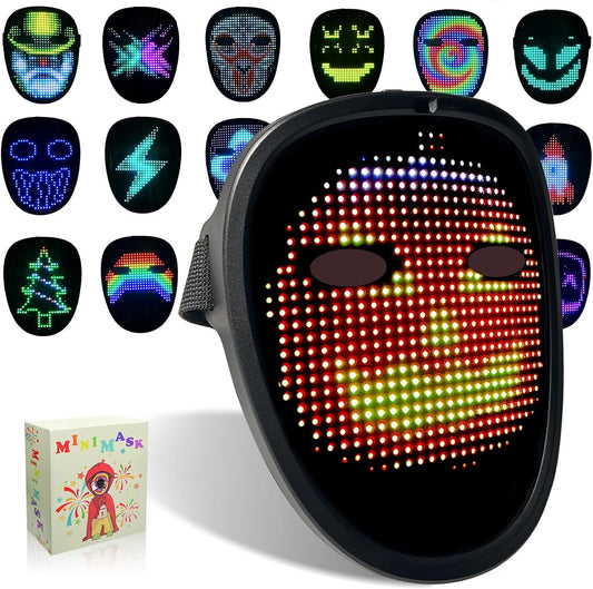 Led Mask with Gesture Sensing, Light up Face Transforming Mask for Halloween Xmas Costume Party