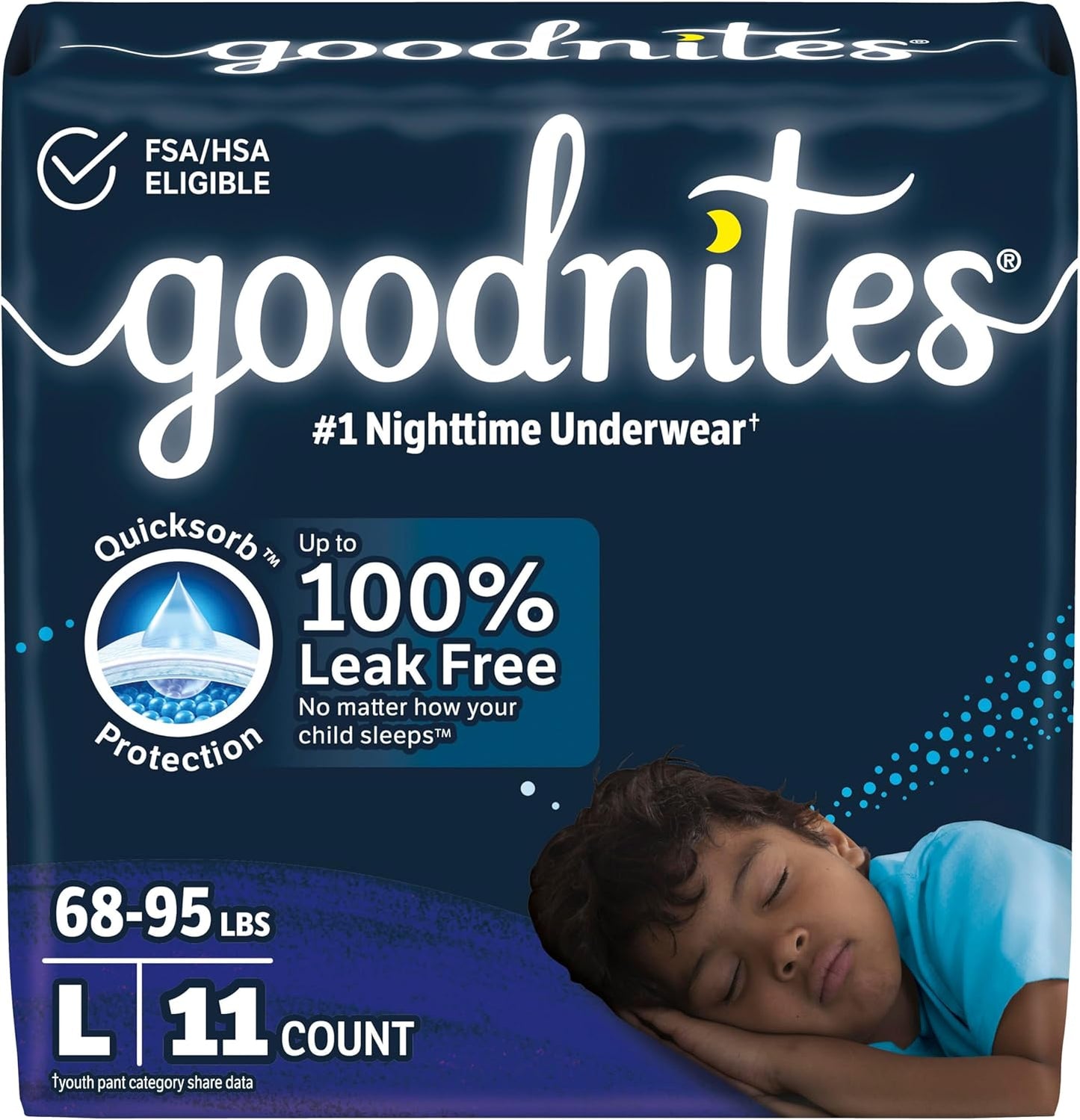 Goodnites Boys' Nighttime Bedwetting Underwear, Size Large (68-95 lbs), 11 Ct, Packaging May Vary