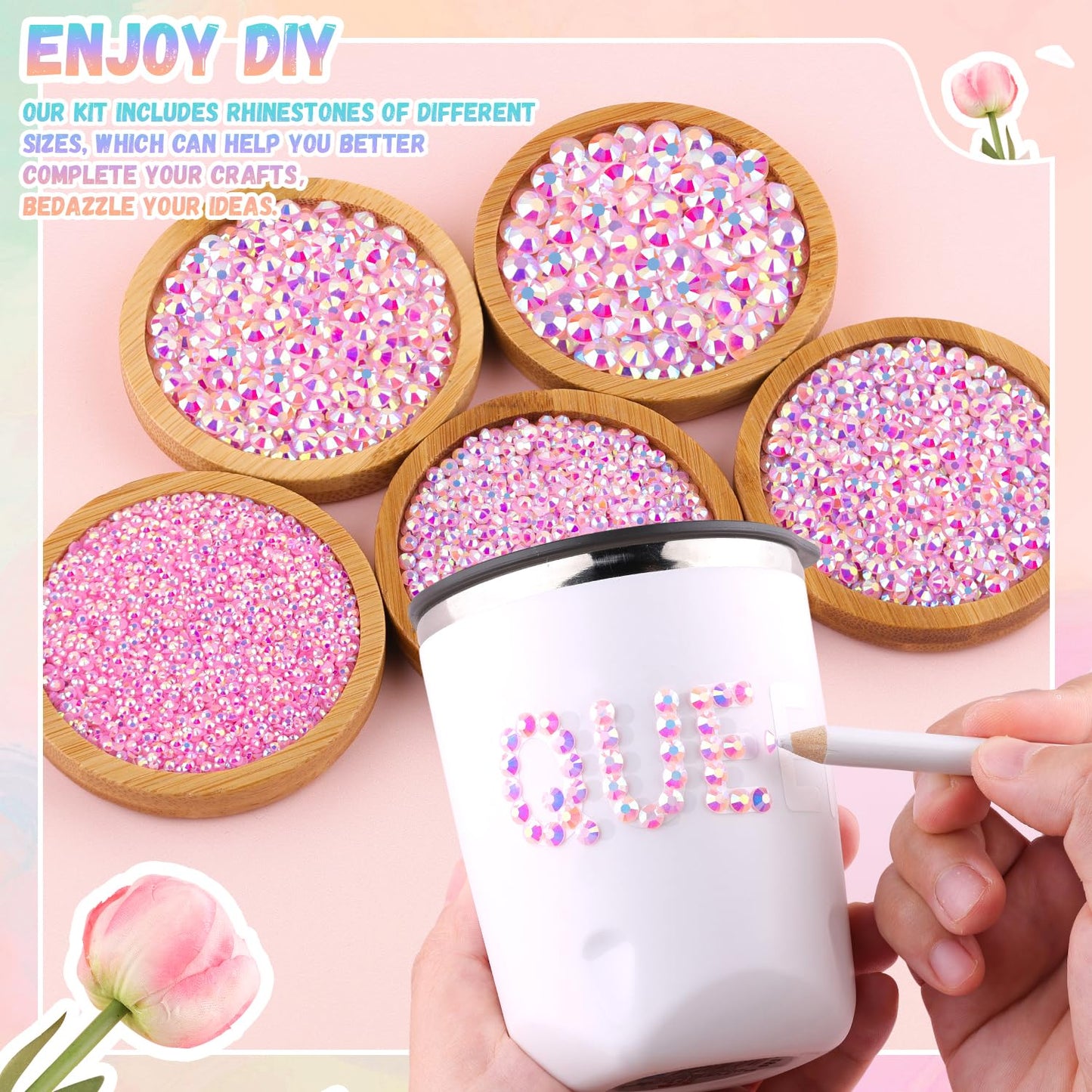 30000Pcs Resin Light Pink AB Rhinestones for Bedazzling Crafting with b7000 Jewelry Glue, Bulk Flatback Gems Bedazzler Kit for Crafts Clothes Shoes Fabric Nail Diamond Art, Assorted Size 2/3/4/5/6mm