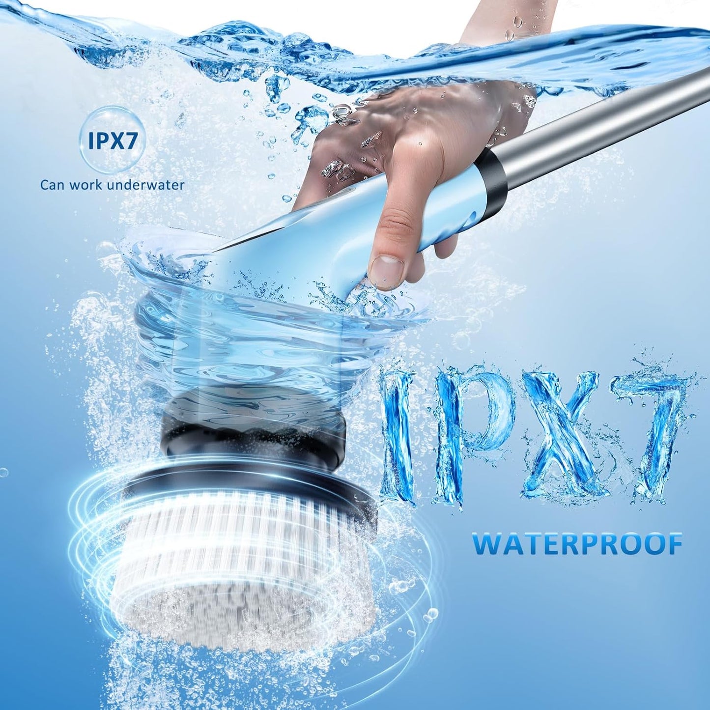 Electric Spin Scrubber Upgraded Battery with Extra-Long Runtime, IPX7 Waterproof Power Cleaner with 7 Brush Heads, 2 Speeds Adjustable Long Handle for Bathroom, Floor, Shower, Tile & Kitchen Cleaning