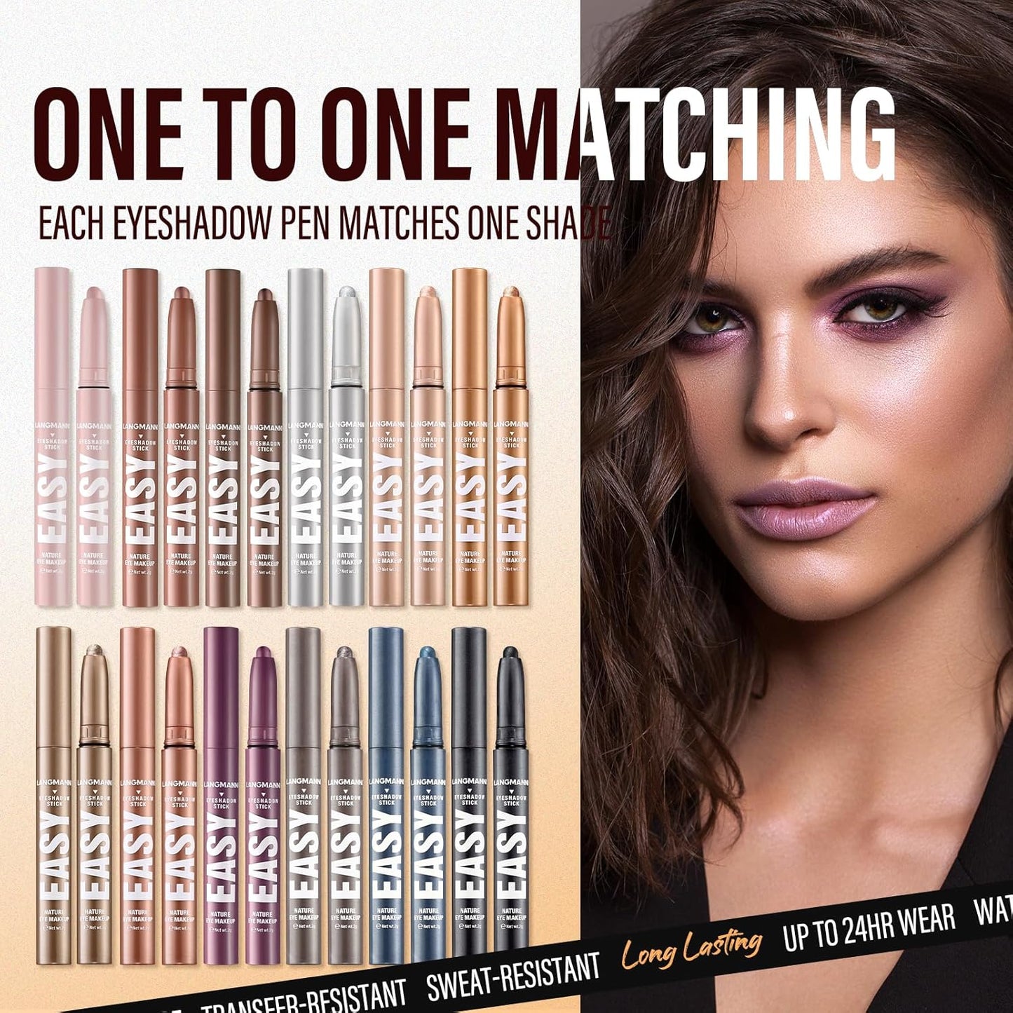 Jolilab Eyeshadow Stick, 2 Colors Matte Professional Bright-Colored Contouring and Highlight Stick, Cream Waterproof Long Lasting High Pigmented Eye Shadow.