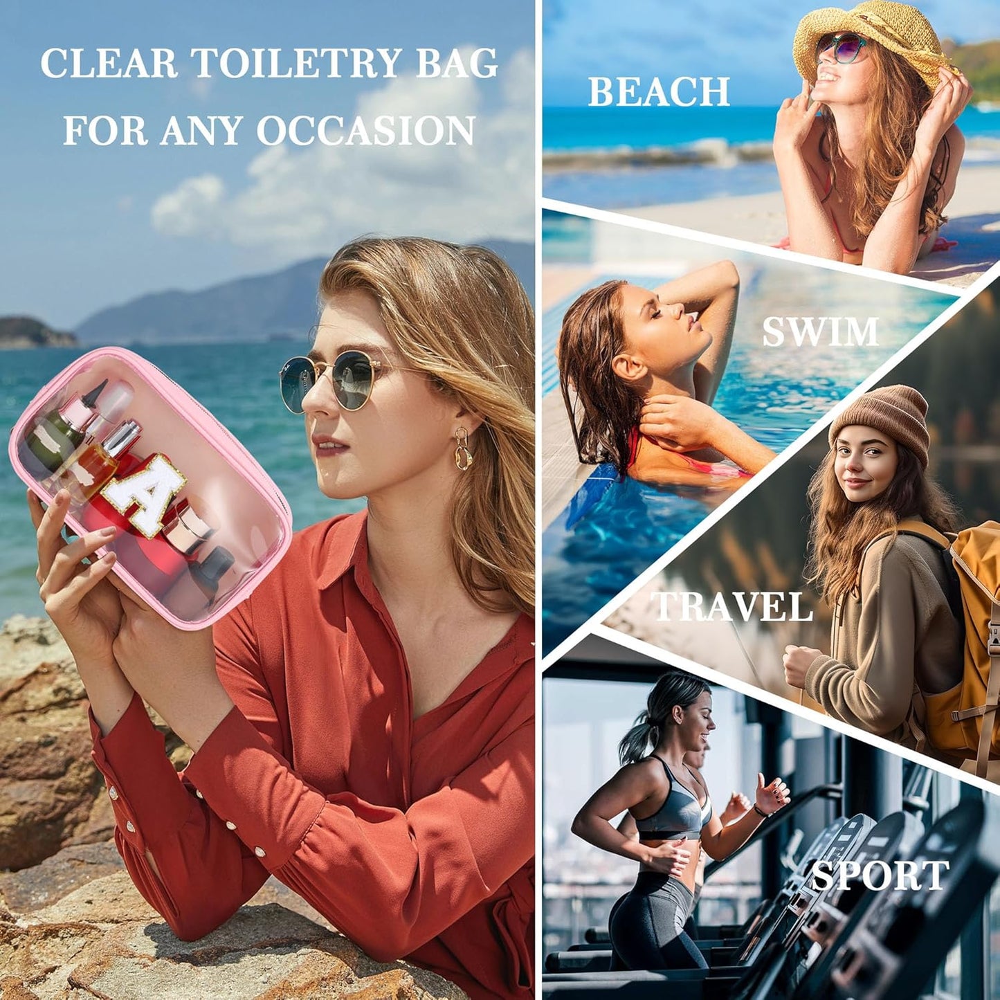 YOOLIFE Birthday Gifts | Initial Travel Essentials Makeup Bag, Clear Toiletry Bag Pouch Cosmetic Bag Case Large Makeup Bag Personalized Pink Birthday Gifts for Women Teacher Mom Teen Friends J