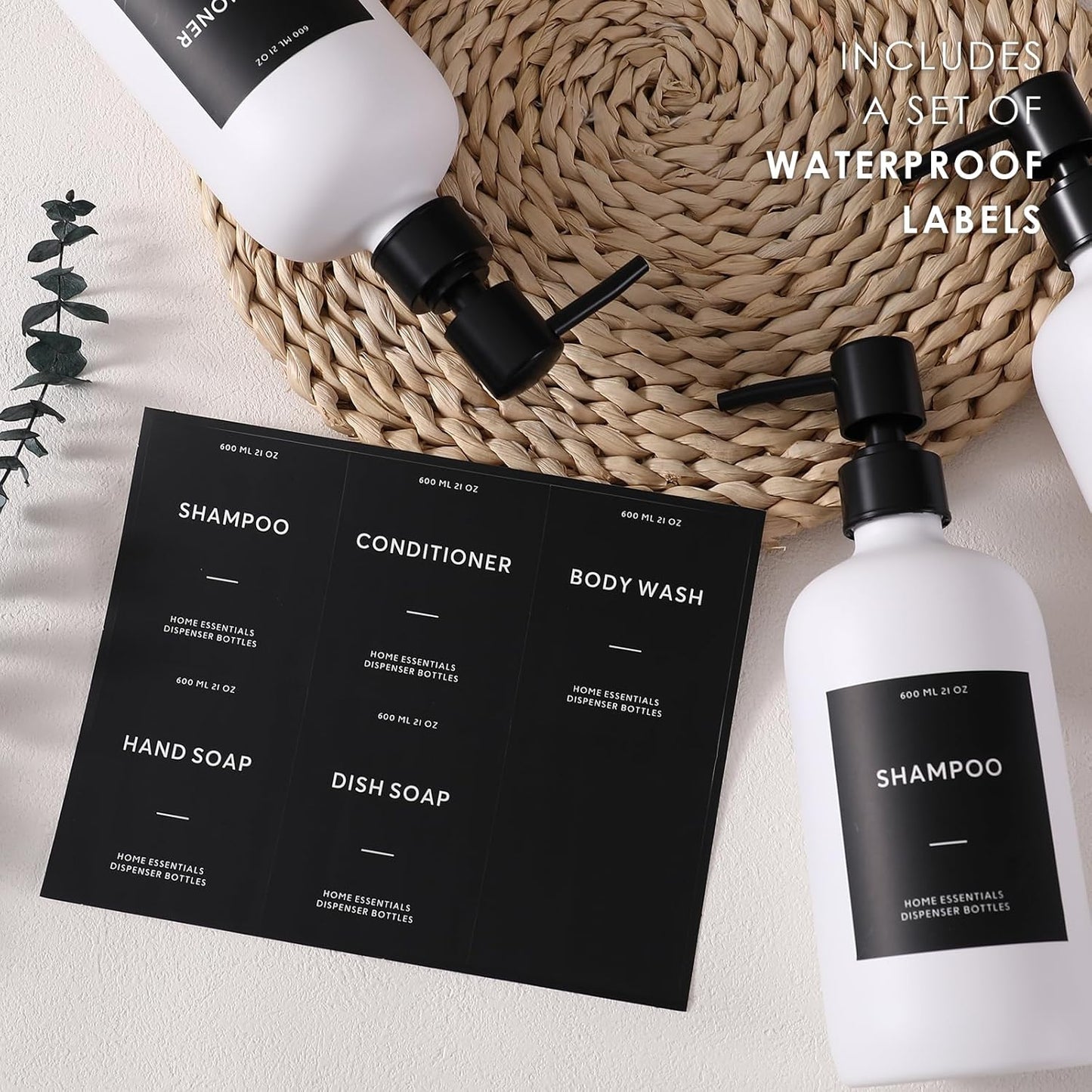 HOMCDALY Shampoo and Conditioner Dispenser, 21oz 3-Pack Refillable Shampoo and Conditioner Bottles, Empty Pump Bottle, Bathroom Shower Dispenser（21oz-White）