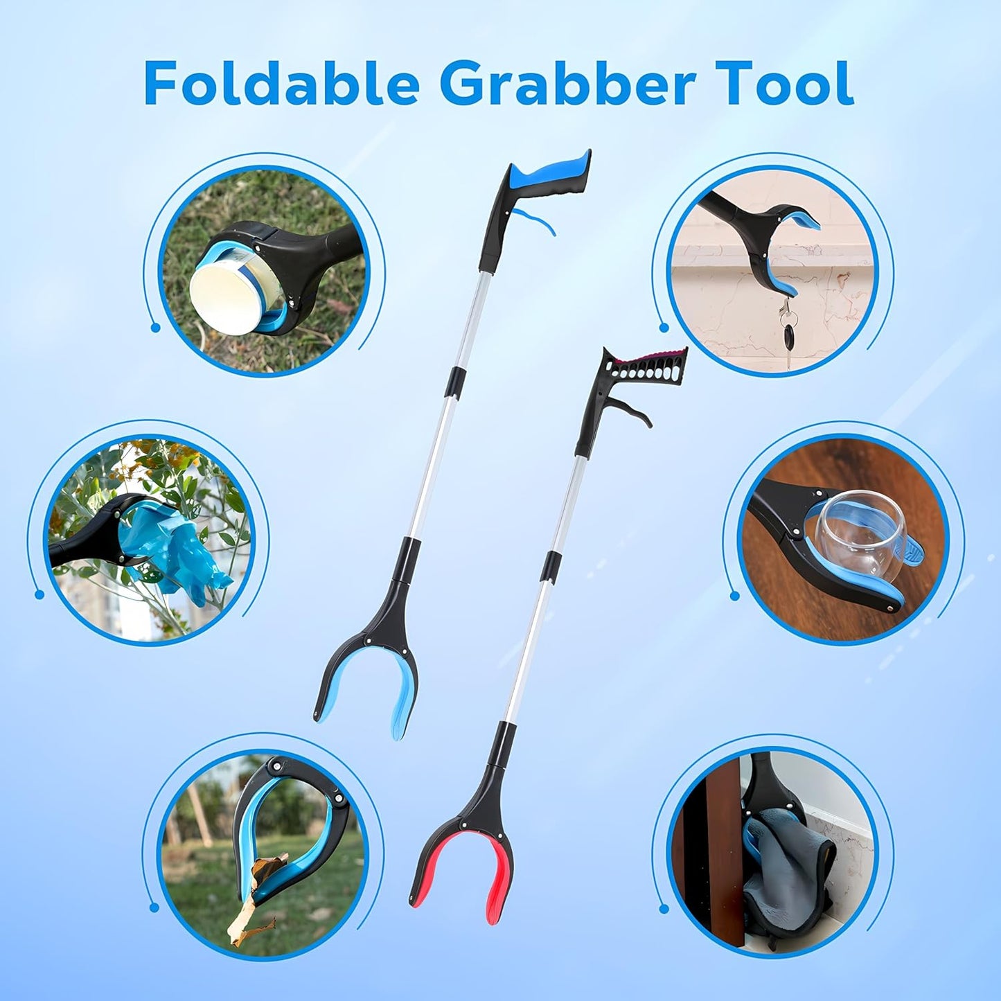Grabber Reacher Tool - 32” Extra Long Foldable Gripper and Reaching Tool - Heavy Duty Pick Up Stick Grabbers for Seniors, Trash, Surgery Recovery Must Haves Gifts (Blue)