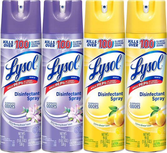 Lysol Disinfectant Spray Bundle, Sanitizing And Antibacterial Spray, For Disinfecting And Deodorizing, contains x2 Lemon and Early Morning Breeze, 19 Fl Oz, Packaging May Vary