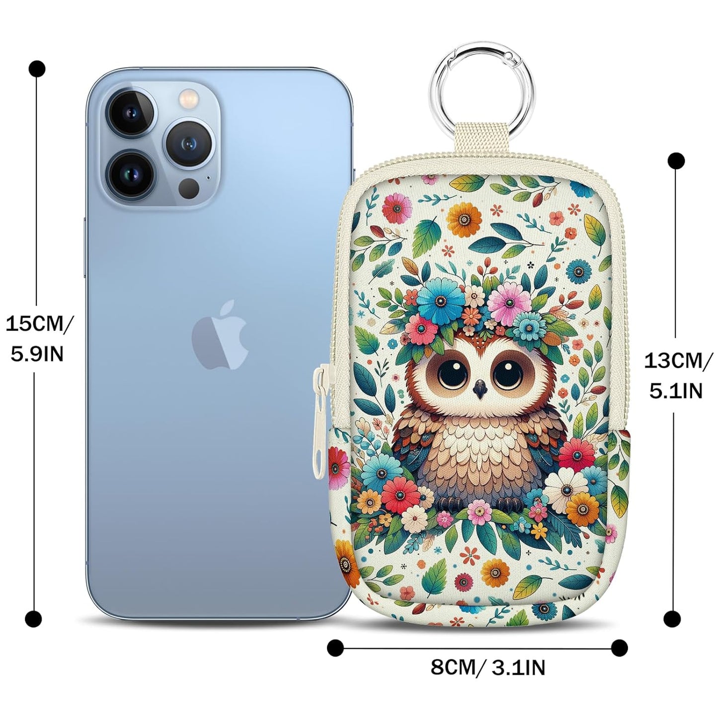 Owls Floral Hand Sanitizer Spray Case, Hand Sanitizer Holder Zippered Pouch, Cute Fashion Accessory with Snap Hook for Glow Mist and Power Mist 1FL OZ