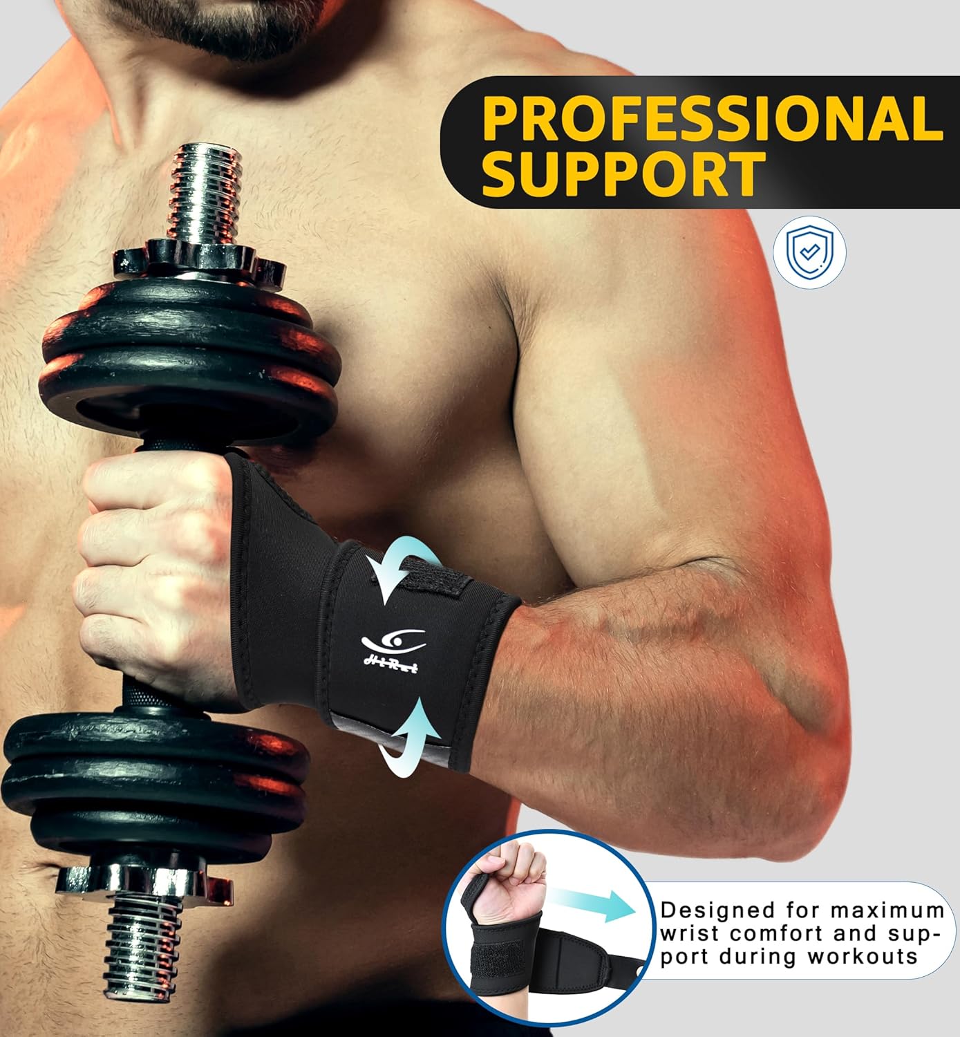 HiRui Wrist Brace 2 Pack - Pain Relief for Arthritis, Tendonitis, Carpal Tunnel | Durable Wrist Wraps Support for Weightlifting Powerlifting Bodybuilding CrossFit Tennis | One Size Adjustable (Black)