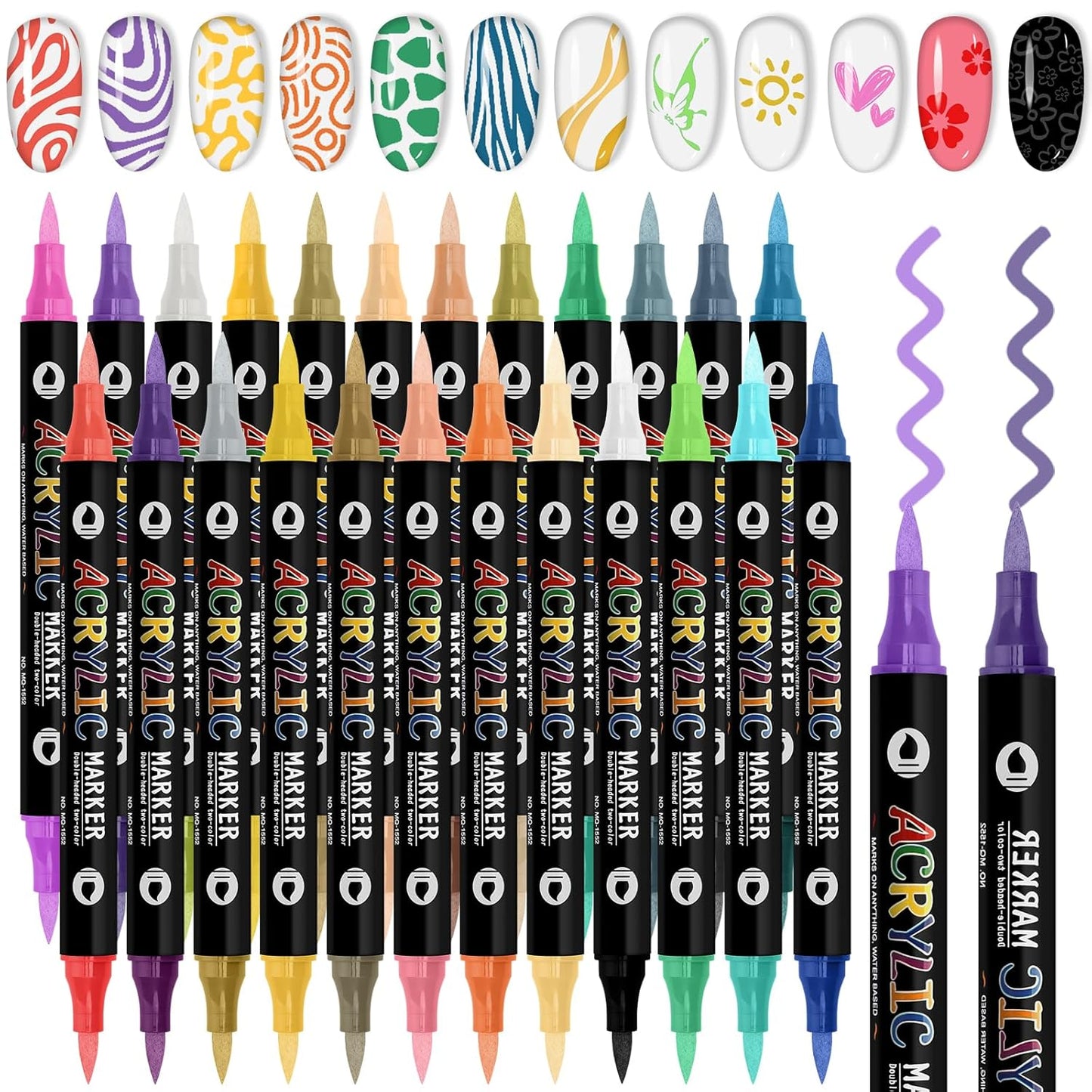 48 Colors Nail Art Pens Set 3D Acrylic Paint Nail Art Quick-Drying, EBANKU Nail Point Dotting Liner Pen Sets for Home & Salon Nail DIY, 24 Count Dual-Tip Nail Pens