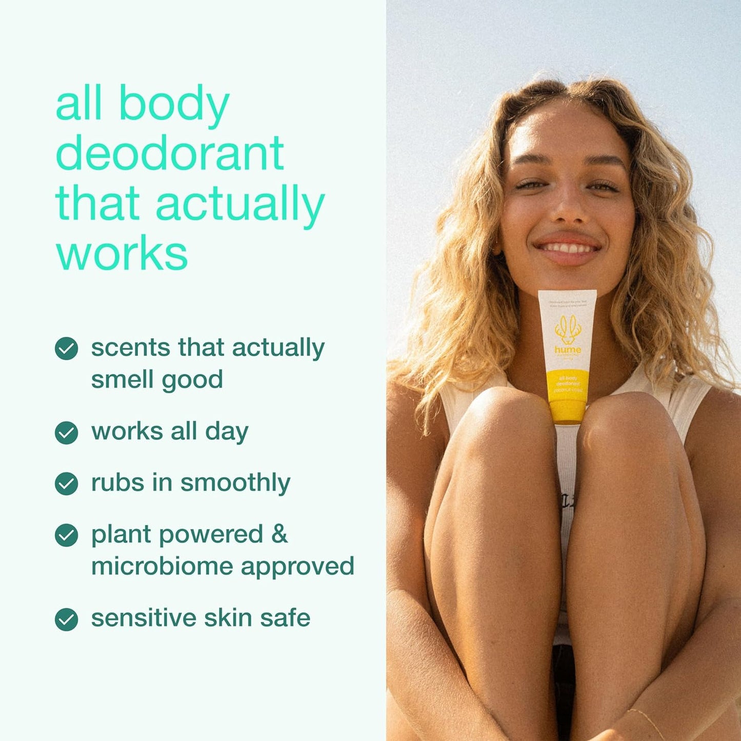 Hume Supernatural Invisible Whole Body Deo Balm - Full Body Protection - Aluminum Free, No Baking Soda - Anti-Chafing Odor Control - Clinically Tested on Sensitive Skin (Coconut Coast, 1-Pack)