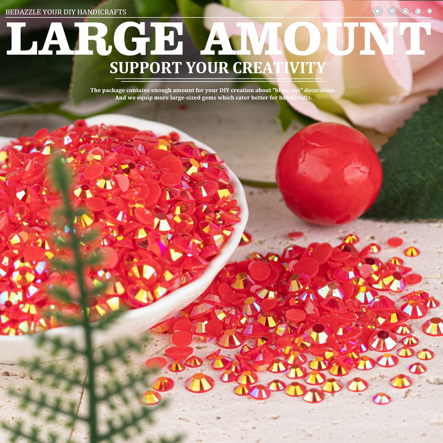 7000PCS Resin Rhinestones with Tweezers for Crafting, 2/3/4/5/6mm Flatback Jelly Rhinestones, 4 Box Red AB Non Hotfix Crystal Gems for DIY Crafts Mugs Tumblers Clothes Makeup Nail