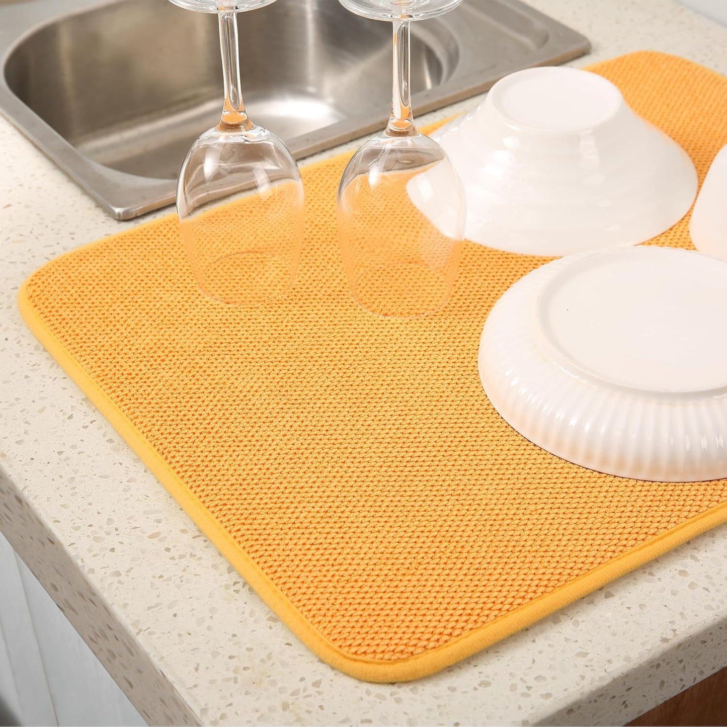 2 Pack Microfiber Dish Drying Mat for Kitchen Counter,Ultra Absorbent Dish Drainer Mat ,Dish Drying Pad , Dish Rack Mat 20×15 Inch (Yellow)