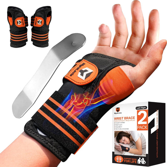 2 Pack Carpal Tunnel Wrist Brace [2025 Upgraded Adjustable Straps & Elastic Thumb Hole] Soft Breathable Night Support Wrist Brace for Pain Relief Tendonitis, Sprain, Arthritis - Left & Right (Size: L)